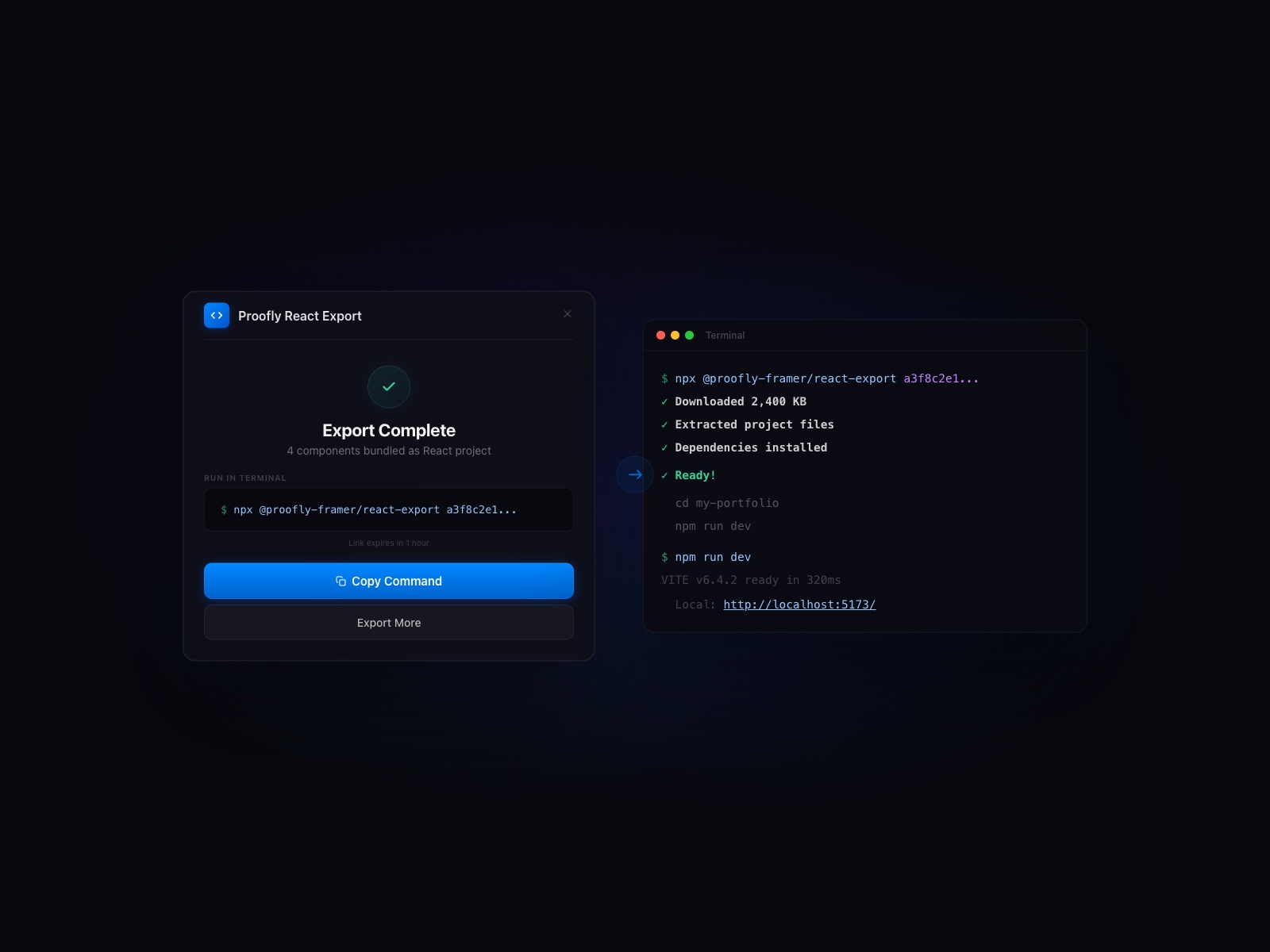 Screenshot 2 for Proofly React Export, a Framer Marketplace plugin by Proofly.ae.