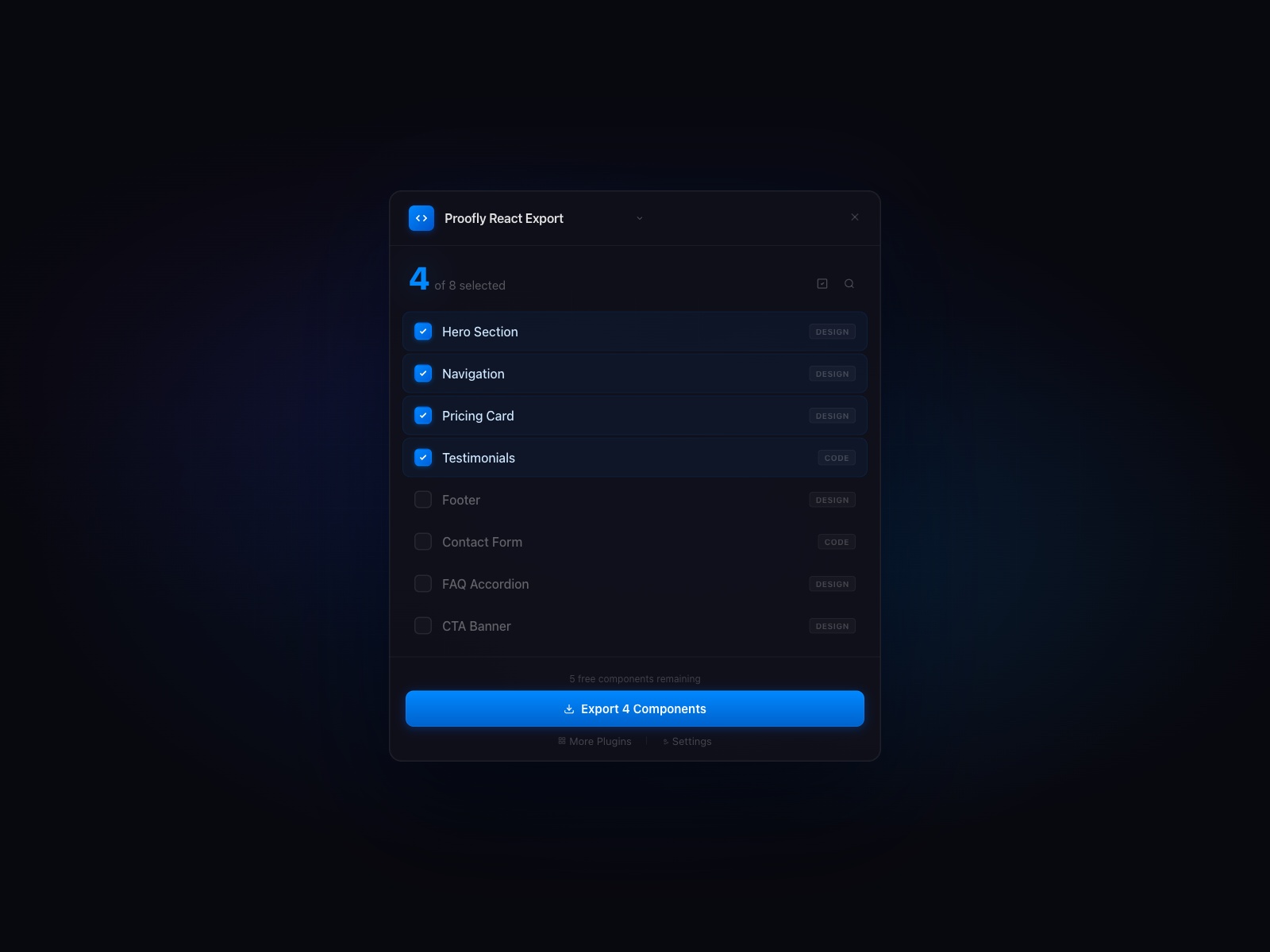 Screenshot 1 for Proofly React Export, a Framer Marketplace plugin by Proofly.ae.