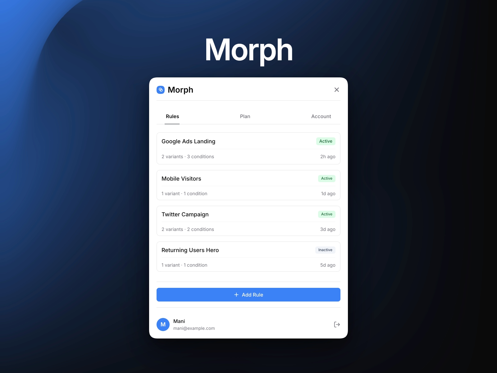 Thumbnail 1 for Morph, a Framer Marketplace template by Manikandan.