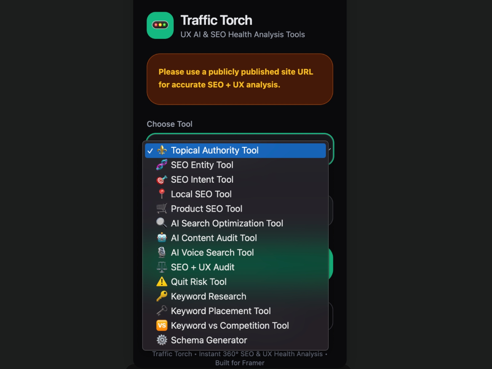 Screenshot 3 for Traffic Torch, a Framer Marketplace plugin by Ylia Callan.