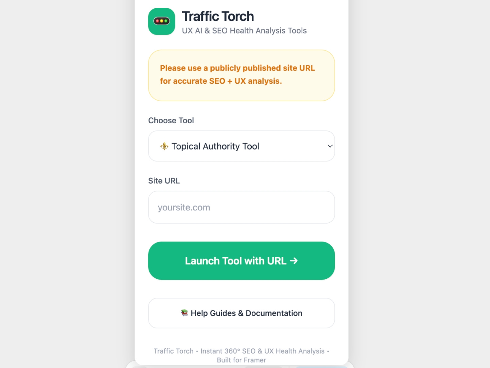 Screenshot 2 for Traffic Torch, a Framer Marketplace plugin by Ylia Callan.