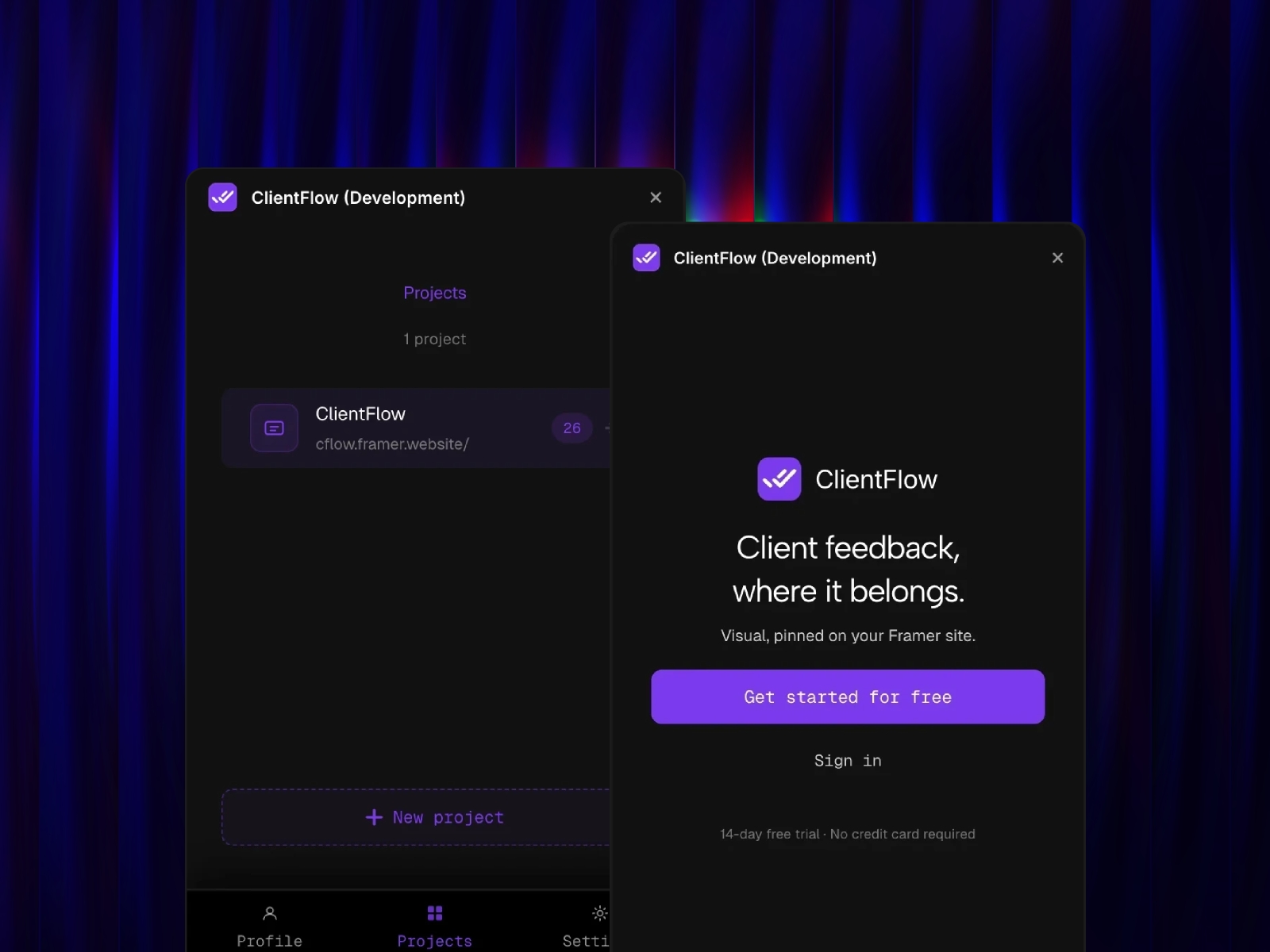 Thumbnail 1 for ClientFlow, a Framer Marketplace template by Carlos Geronimo.