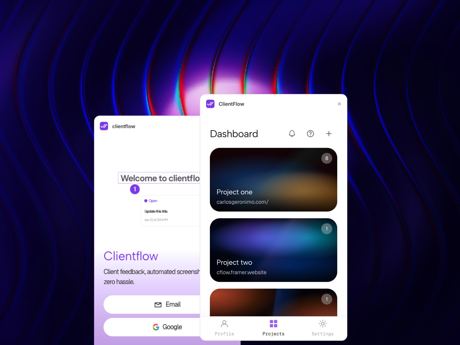 Thumbnail 1 for ClientFlow, a Framer Marketplace template by Carlos Geronimo.