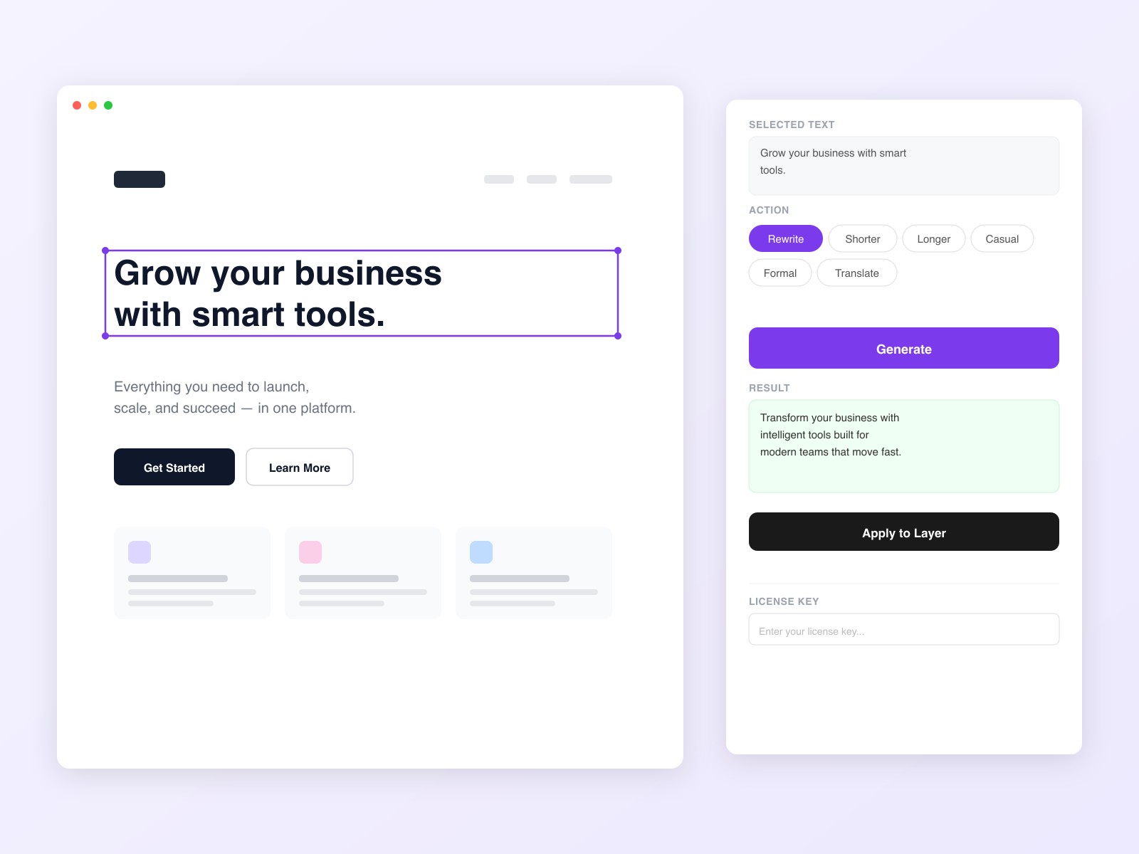 Screenshot 1 for AI Copy Generator, a Framer Marketplace plugin by 덕기 김.