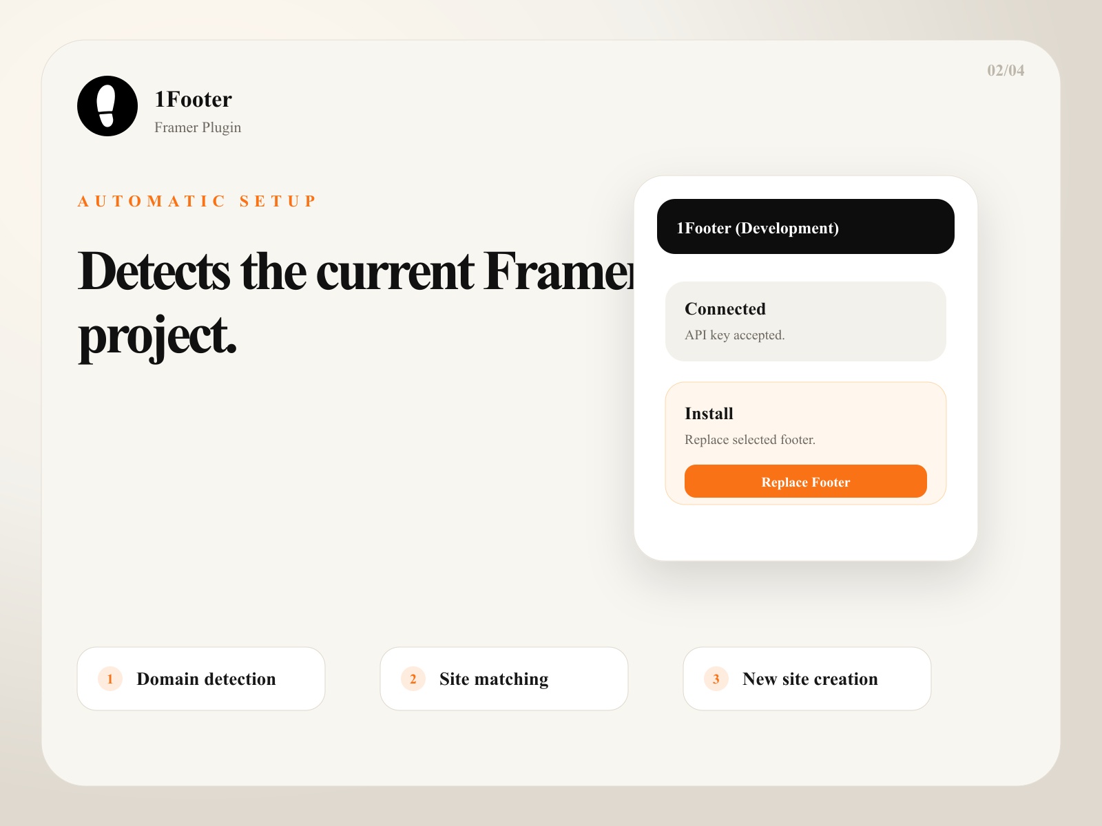 Thumbnail 2 for 1Footer, a Framer Marketplace template by Daniel Sinewe.
