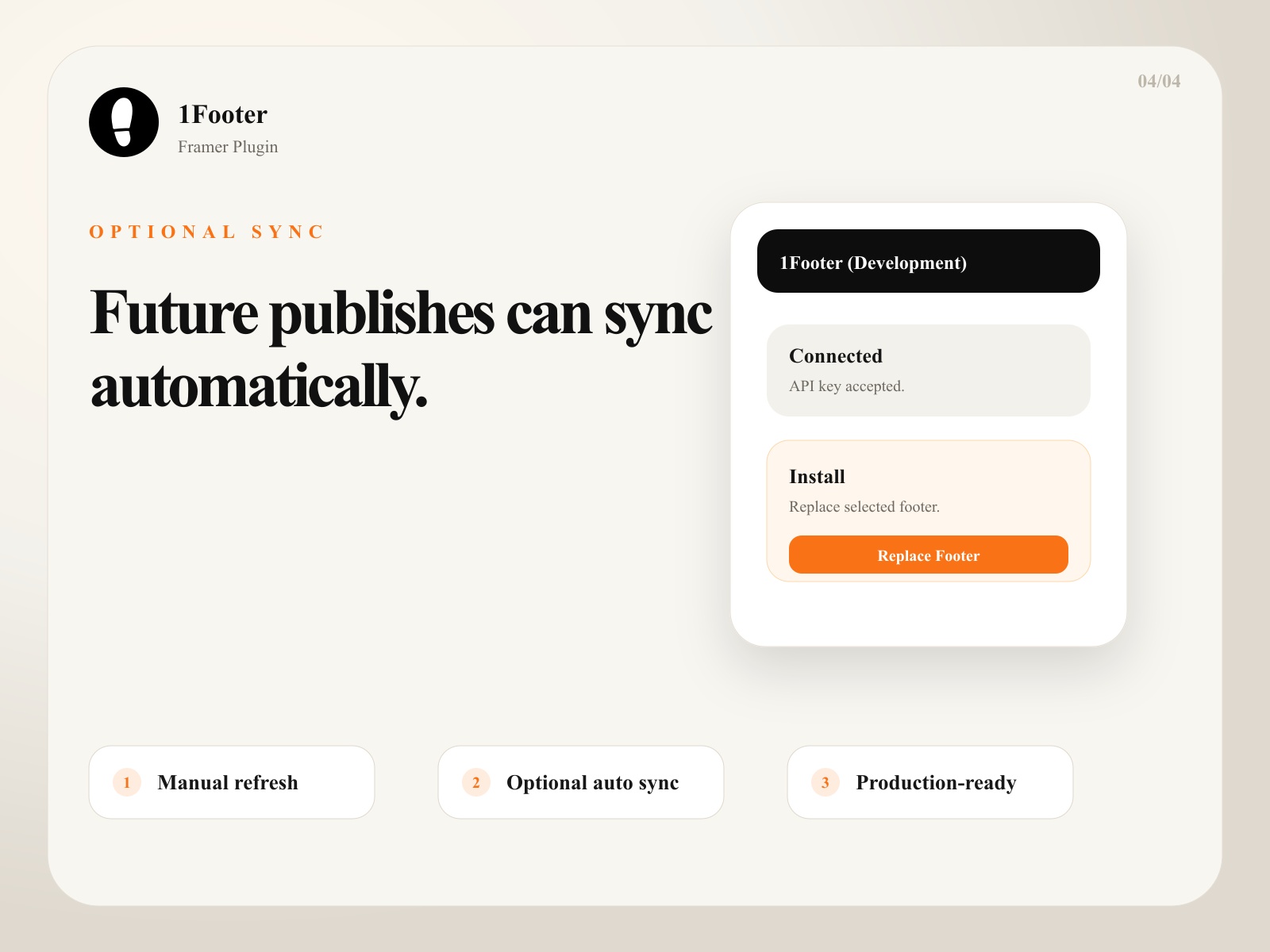 Screenshot 4 for 1Footer, a Framer Marketplace plugin by Daniel Sinewe.
