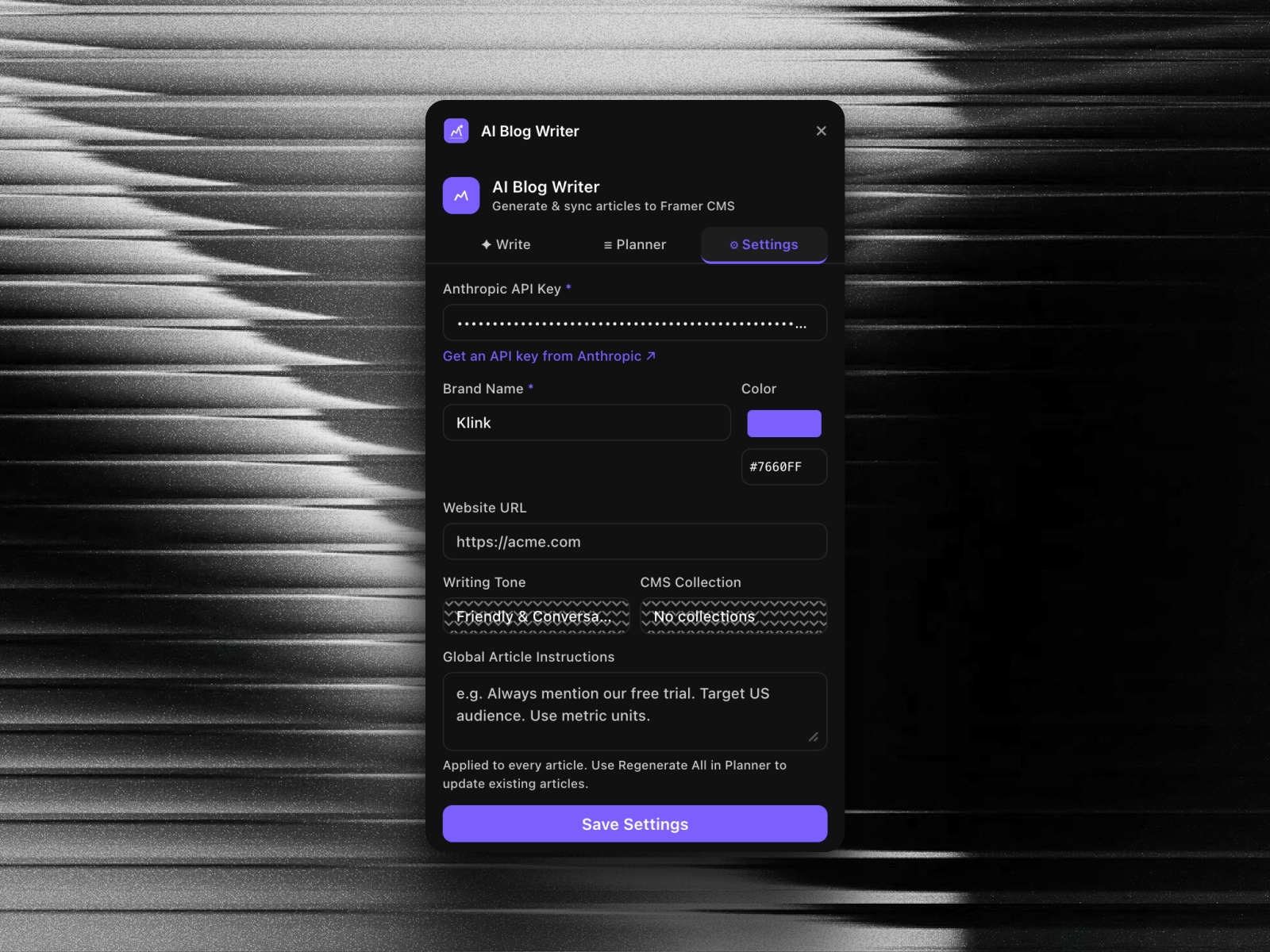 Screenshot 3 for AI Blog Writer, a Framer Marketplace plugin by Development Team.