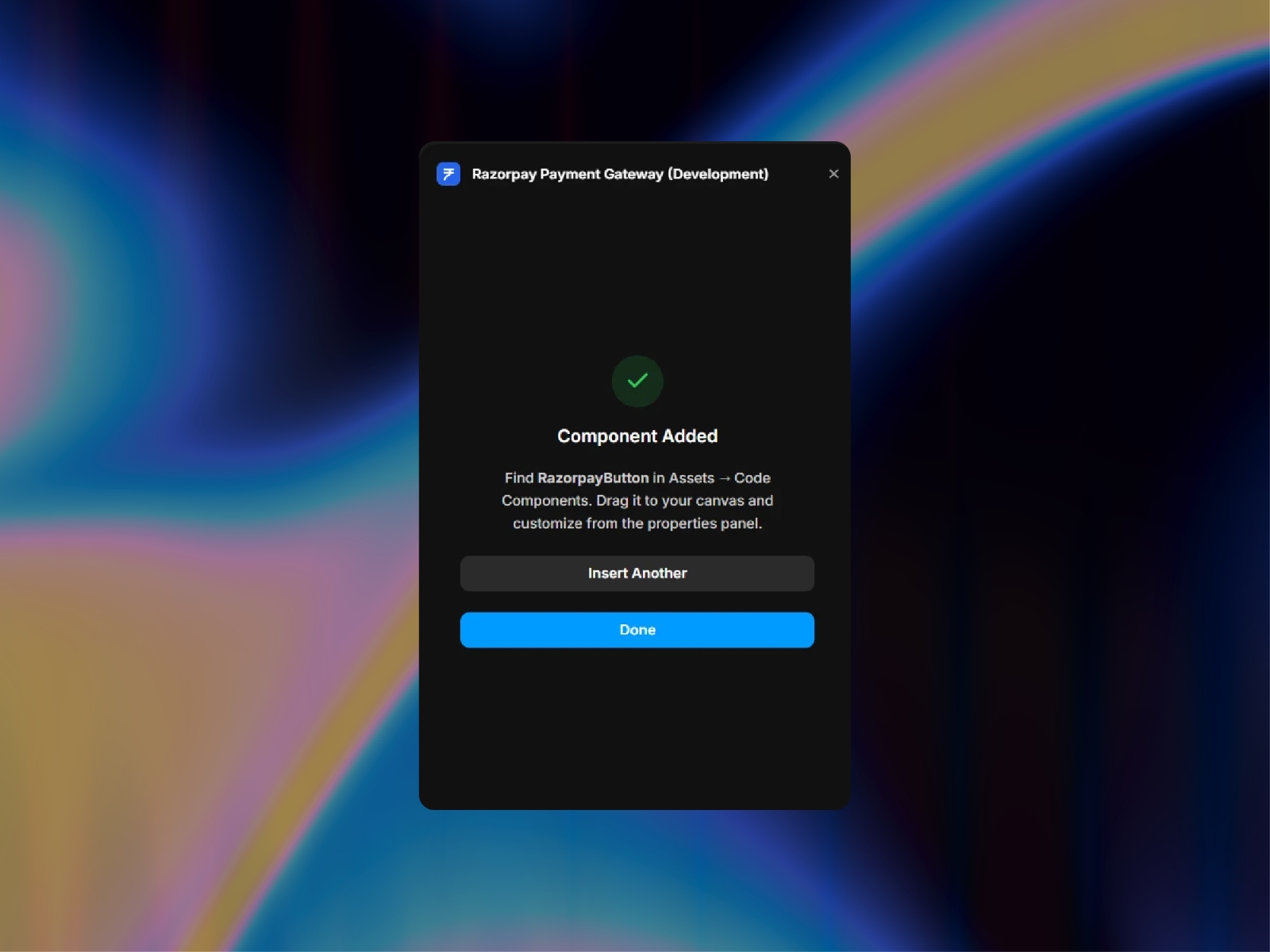 Screenshot 4 for Razorpay Payment Gateway, a Framer Marketplace plugin by Khushal Dewra (KDX Studios).