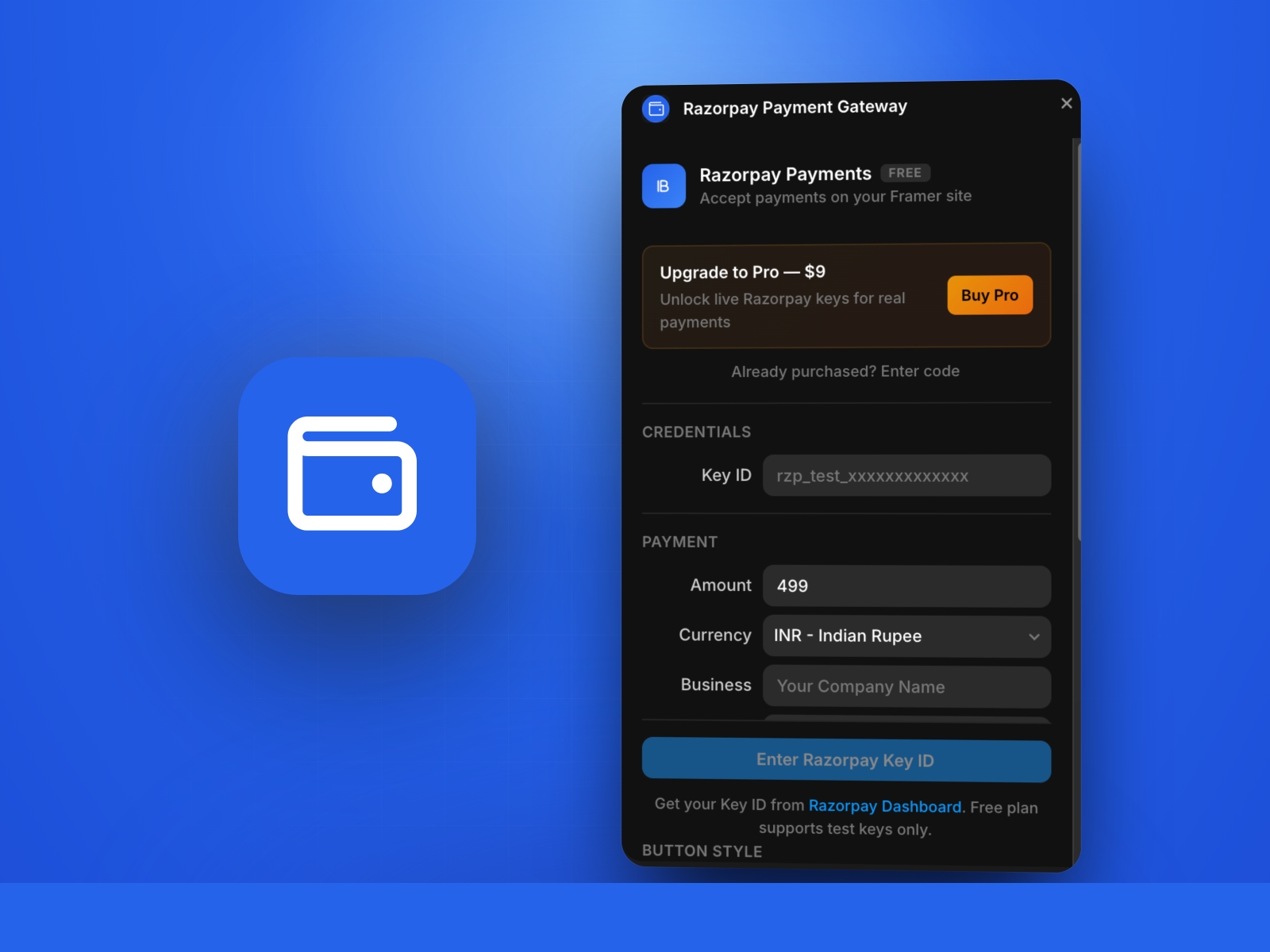 Thumbnail 1 for Razorpay Payment Gateway, a Framer Marketplace plugin by Khushal Dewra (KDX Studios).