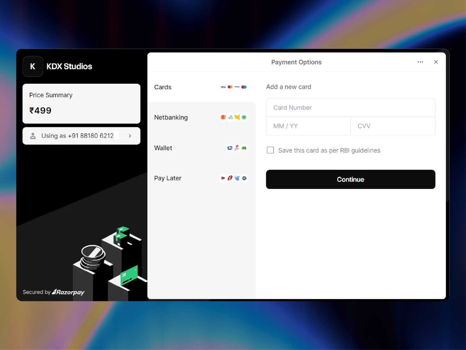 Screenshot 3 for Razorpay Payment Gateway, a Framer Marketplace plugin by Khushal Dewra (KDX Studios).