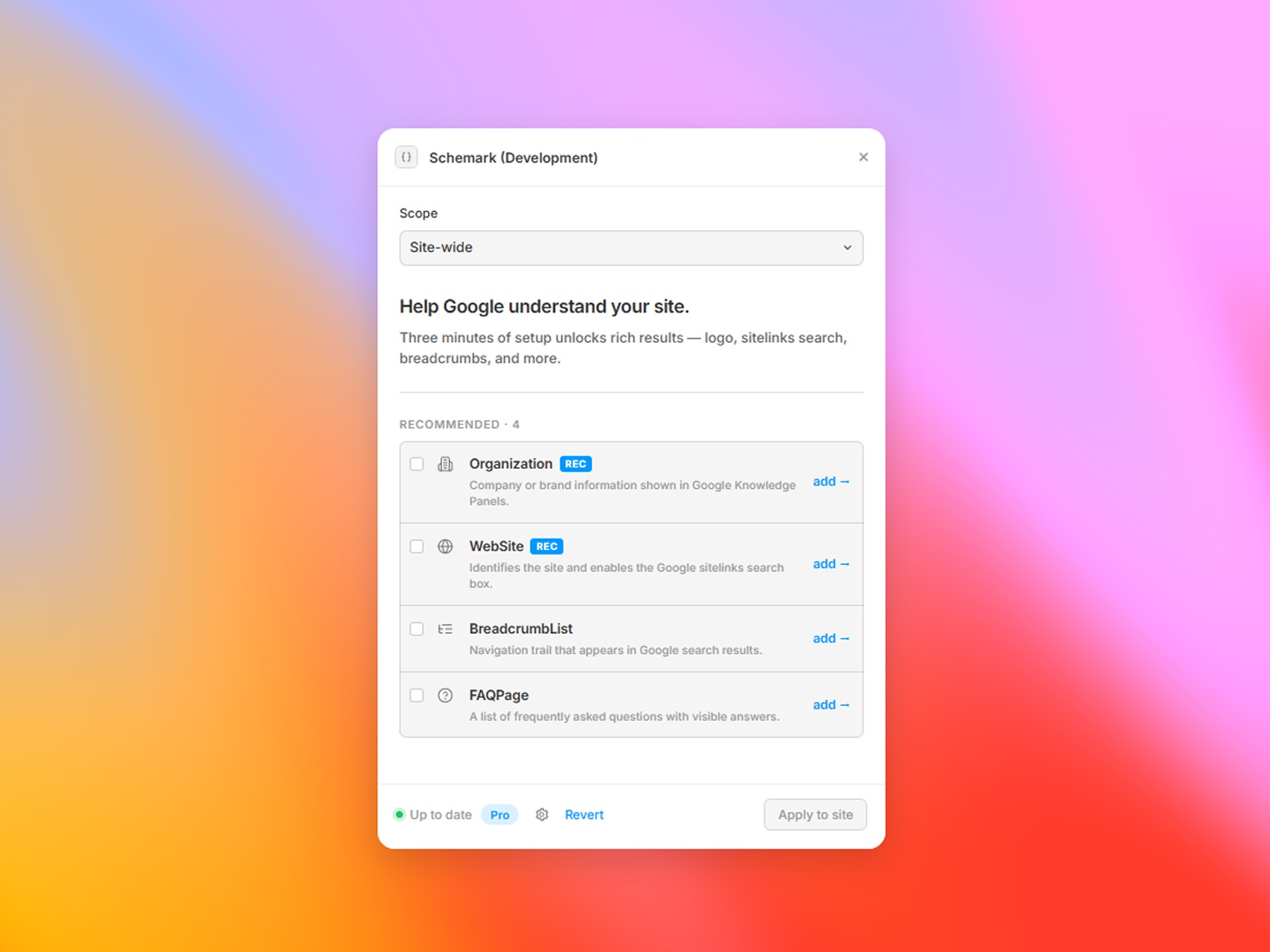 Screenshot 1 for Schemark, a Framer Marketplace plugin by Syauqizaidan Khairan Khalaf.