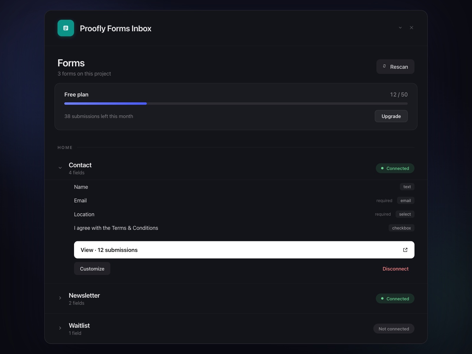Screenshot 3 for Proofly Forms Inbox, a Framer Marketplace plugin by Proofly.ae.