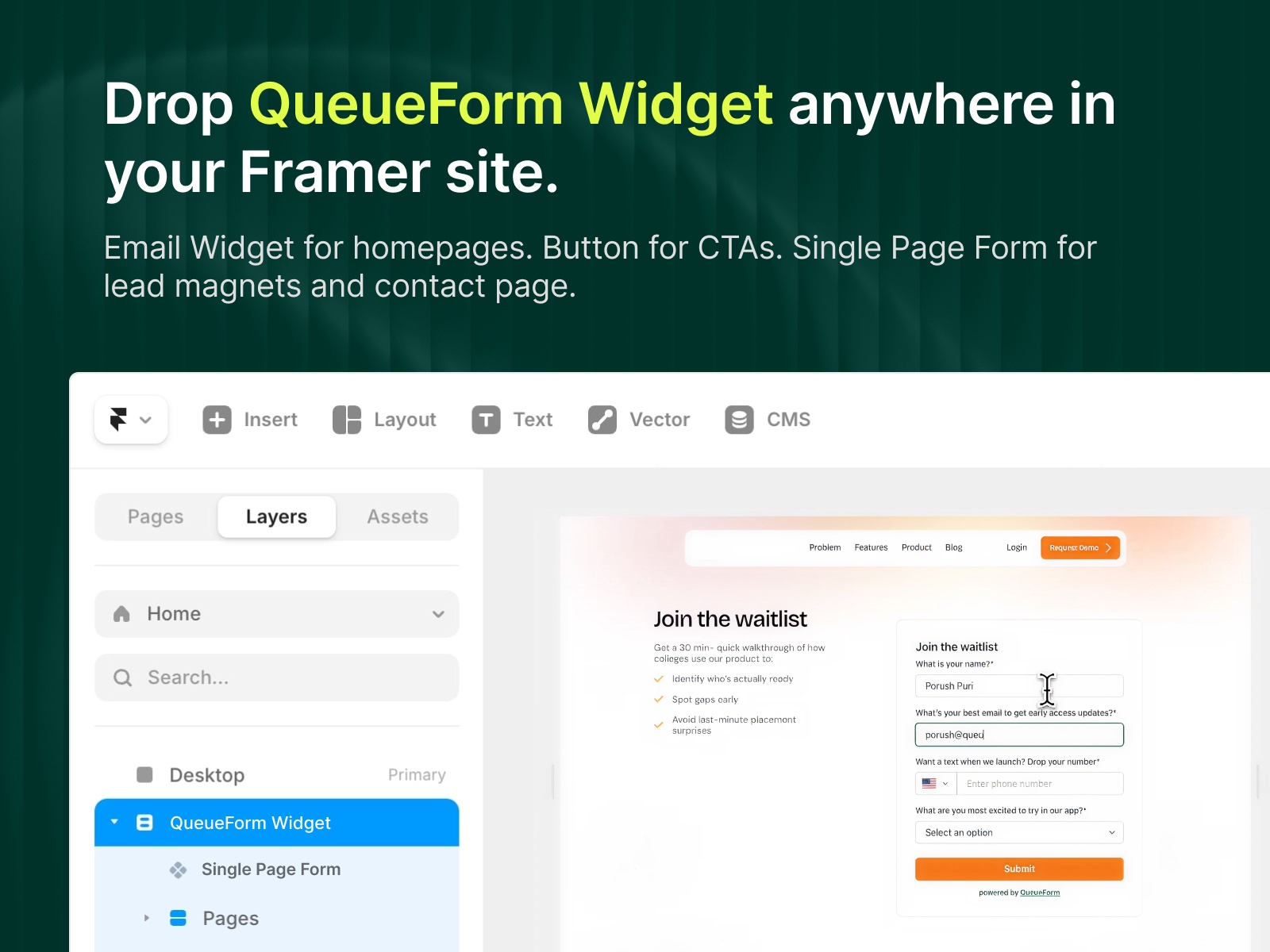 Screenshot 2 for QueueForm, a Framer Marketplace plugin by Porush Puri.