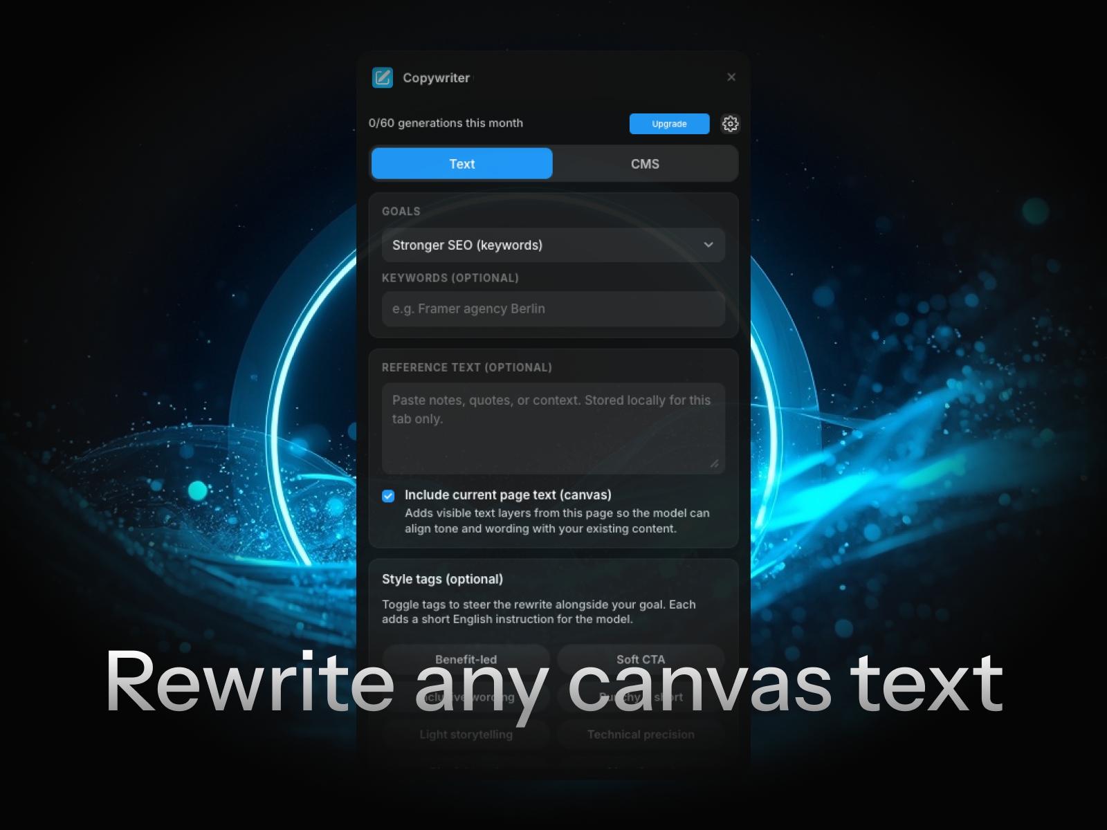 Screenshot 2 for Text Copywriter, a Framer Marketplace plugin by Chris Lacorte.