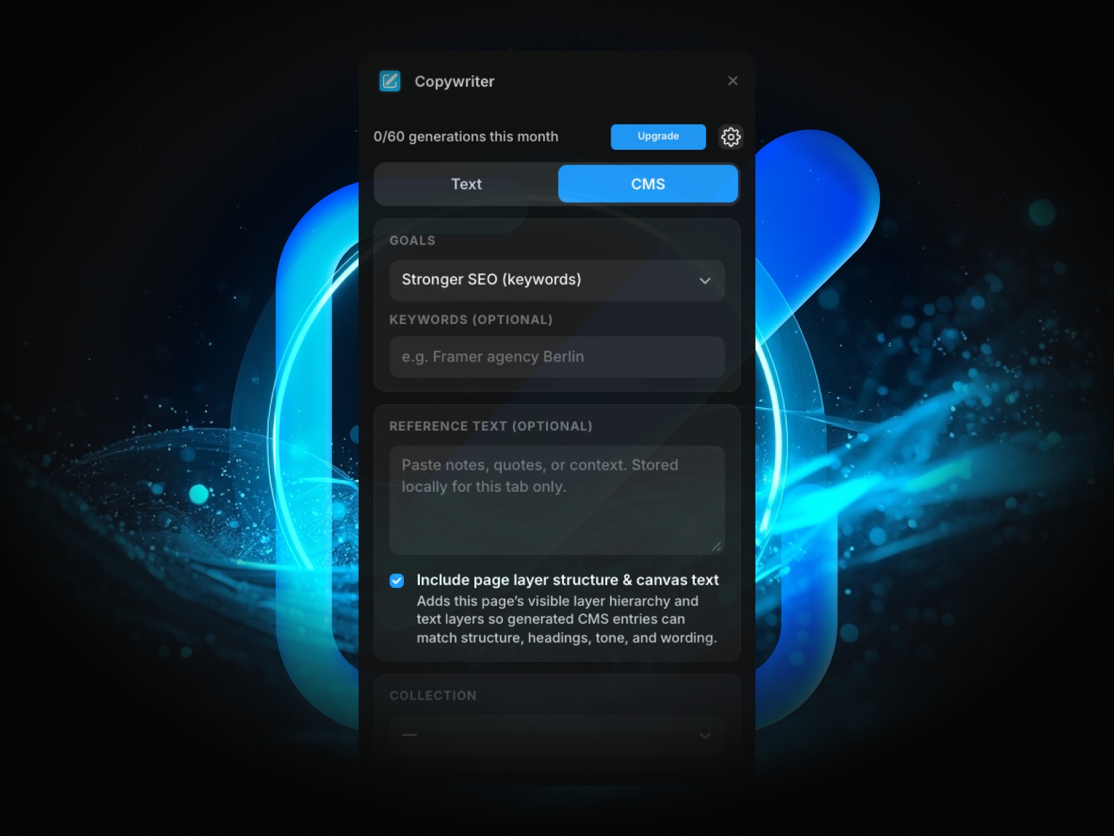 Screenshot 1 for Text Copywriter, a Framer Marketplace plugin by Chris Lacorte.