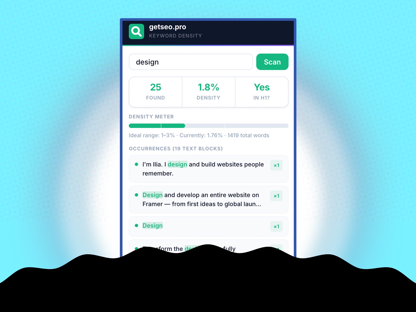 Thumbnail 2 for Keyword Density Analyzer, a Framer Marketplace template by getseo.pro _.