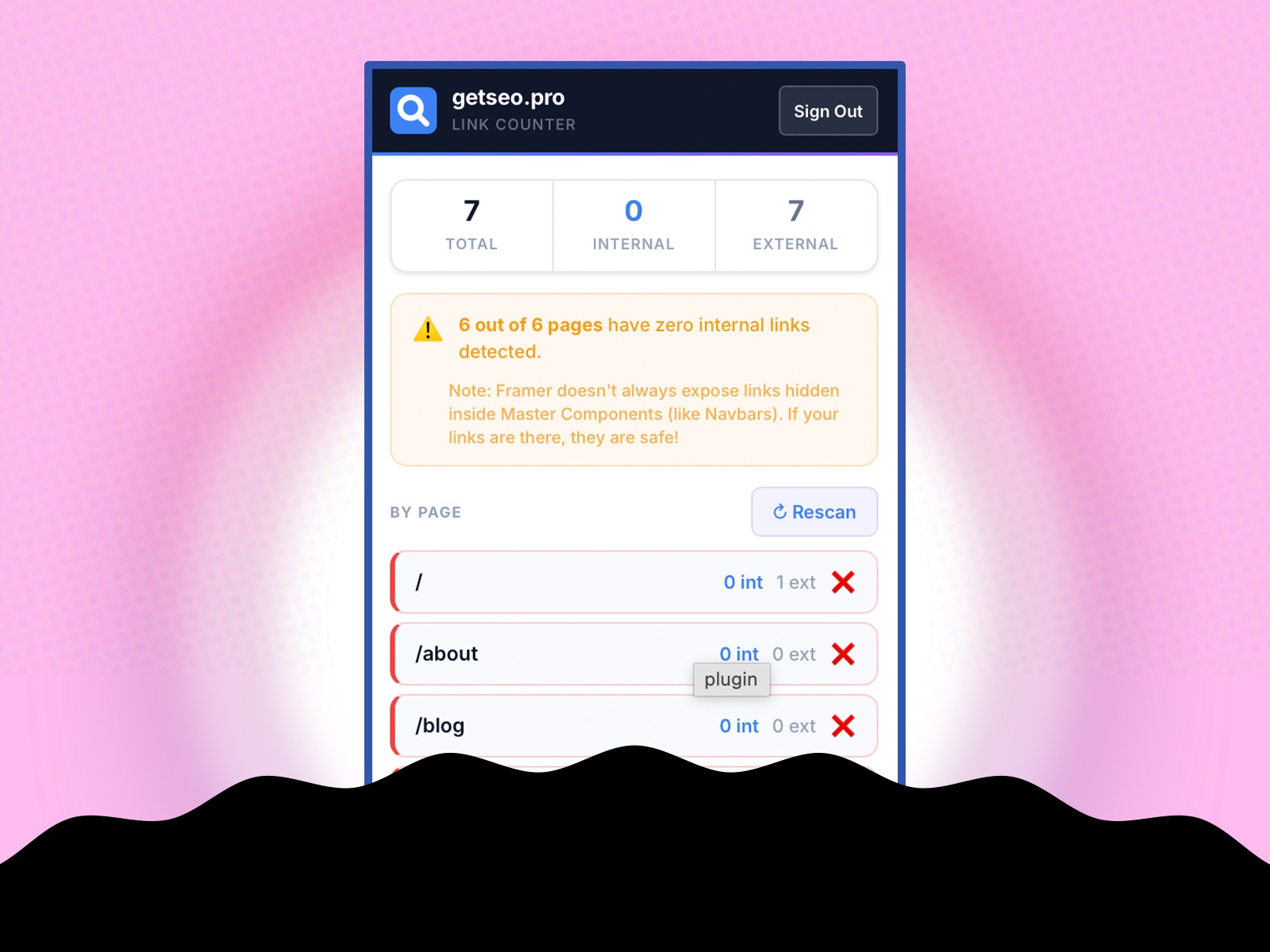 Thumbnail 2 for Internal Link Counter, a Framer Marketplace template by getseo.pro _.