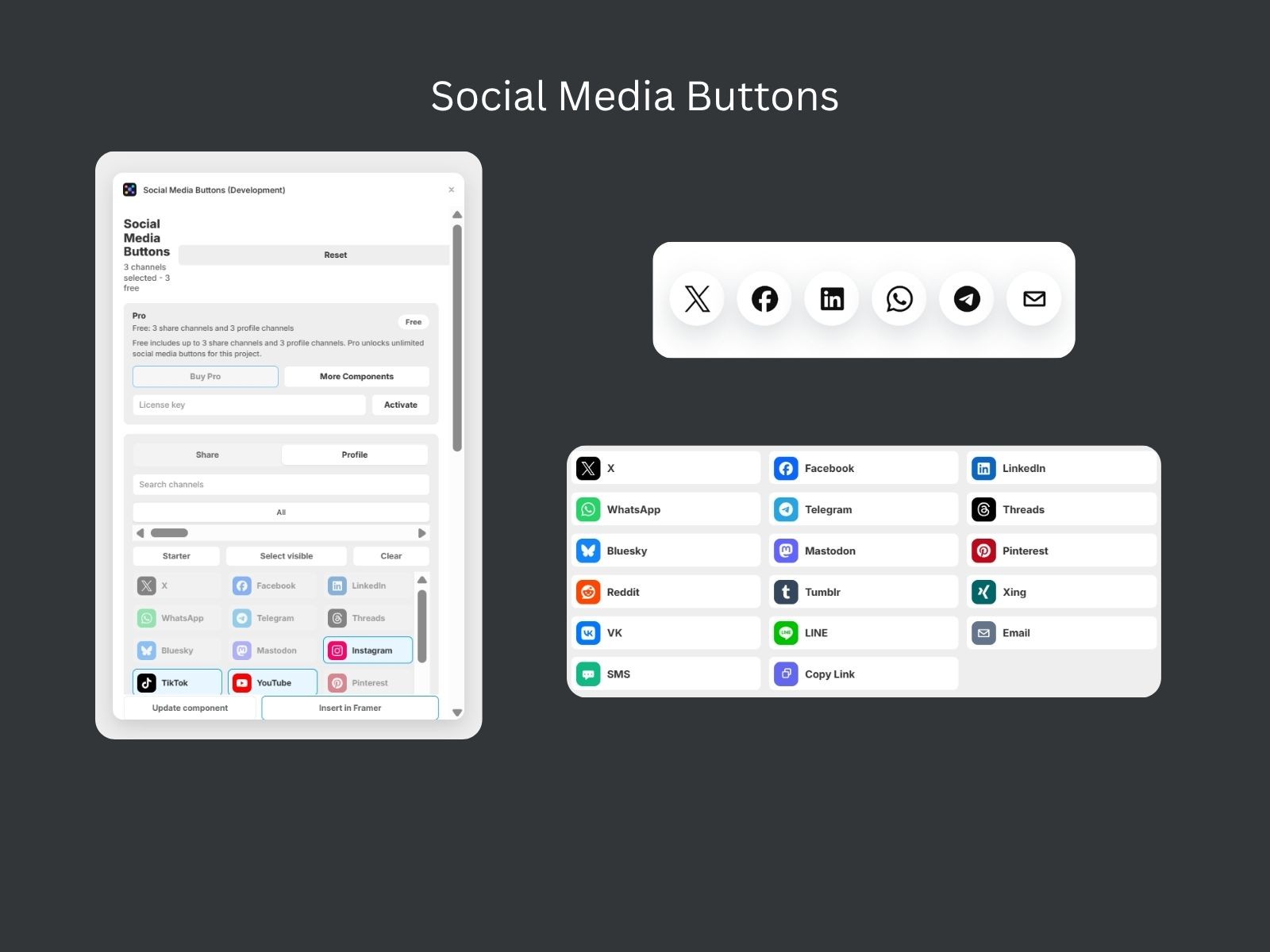 Screenshot 2 for Social Media Buttons, a Framer Marketplace plugin by Noel Dario Andres.