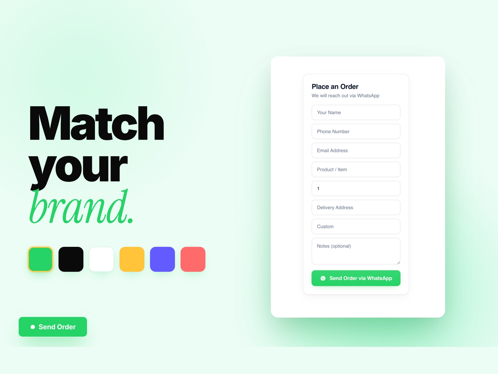 Screenshot 3 for WhatsApp Order Form, a Framer Marketplace plugin by Khushal Dewra (KDX Studios).
