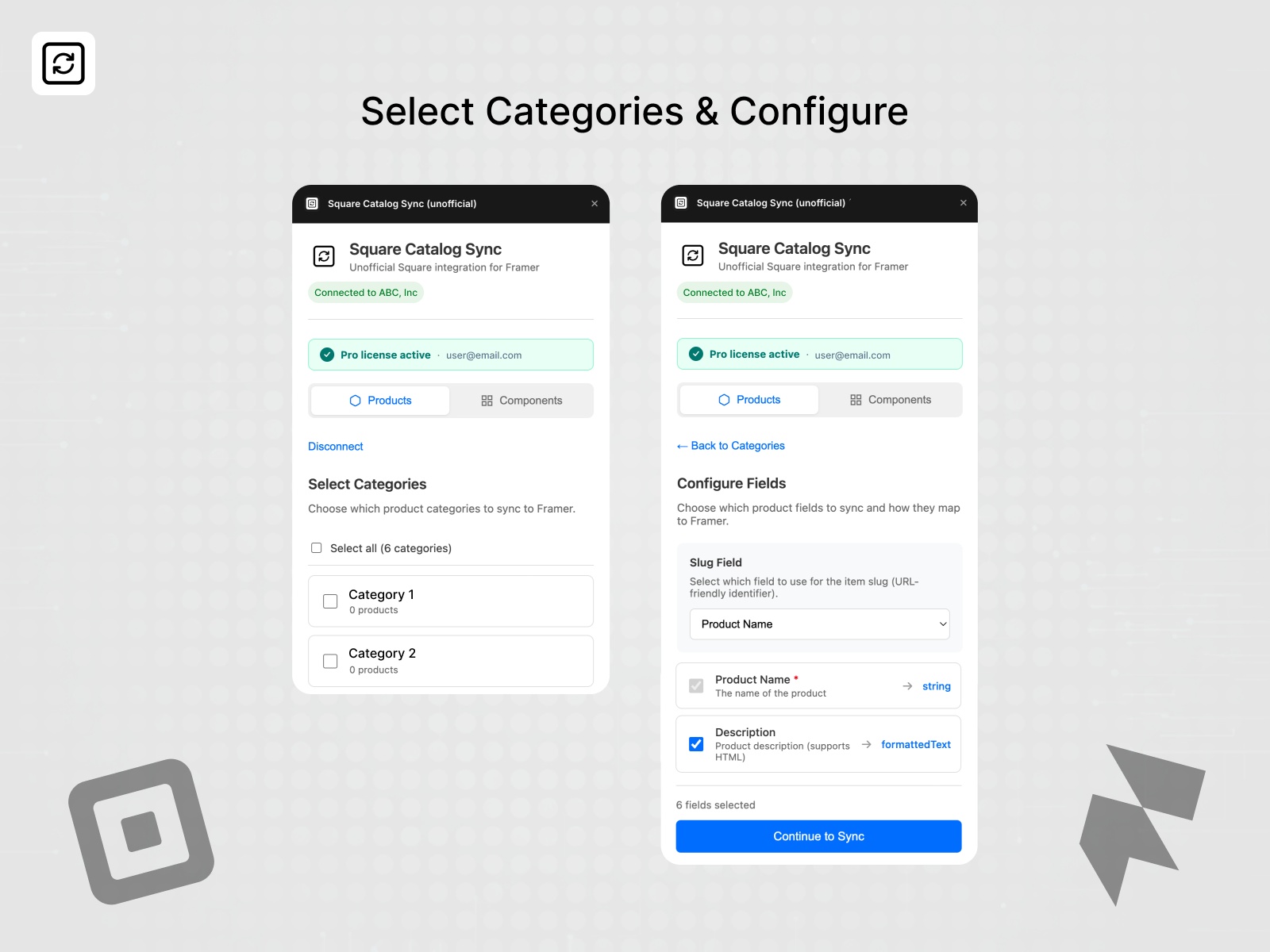 Screenshot 3 for Square Catalog Sync (unofficial), a Framer Marketplace plugin by Push Refresh.