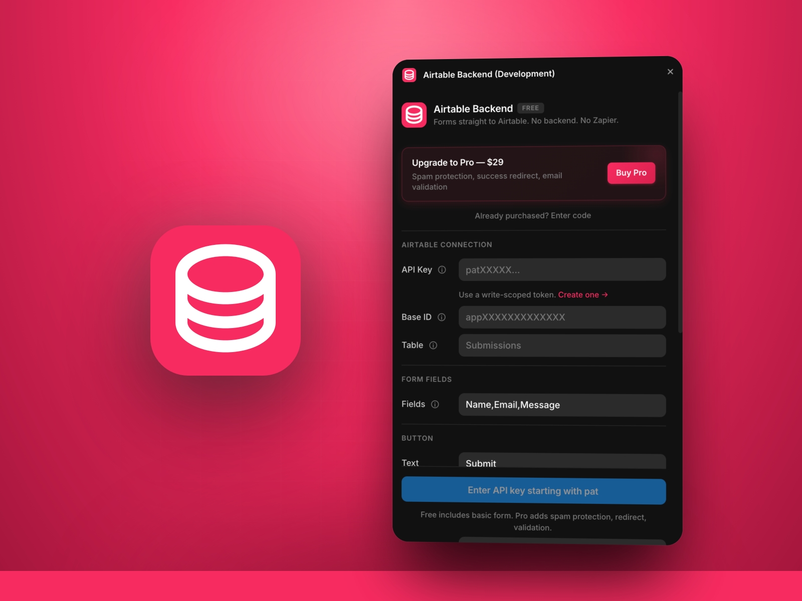 Screenshot 1 for Airtable Forms, a Framer Marketplace plugin by Khushal Dewra (KDX Studios).