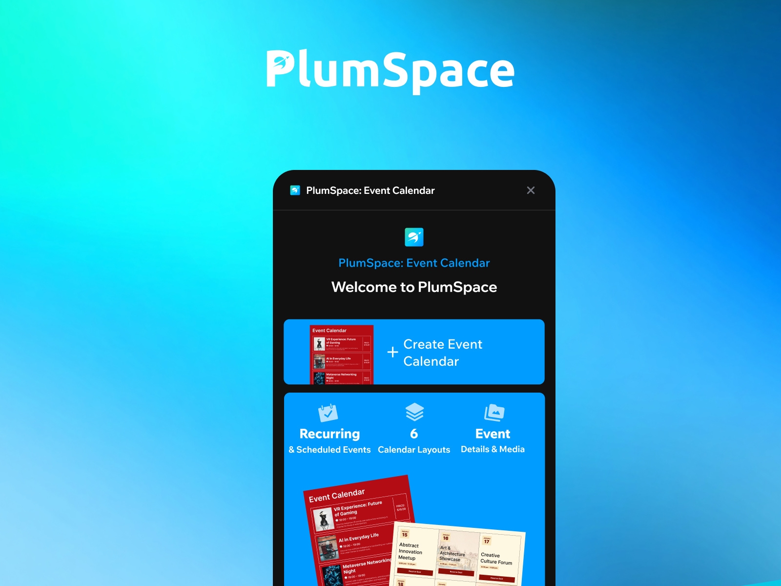 Screenshot 1 for PlumSpace: Event Calendar, a Framer Marketplace plugin by PlumSpace.