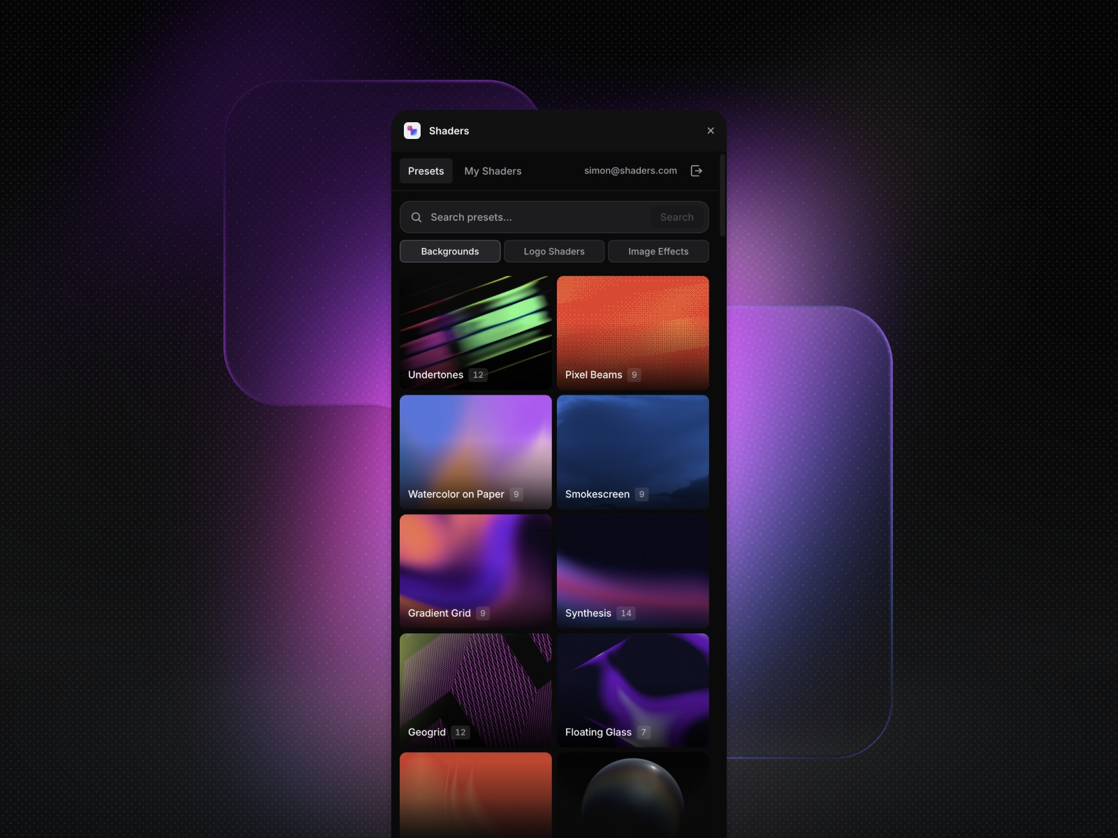 Thumbnail 1 for Shaders, a Framer Marketplace template by Shaders.