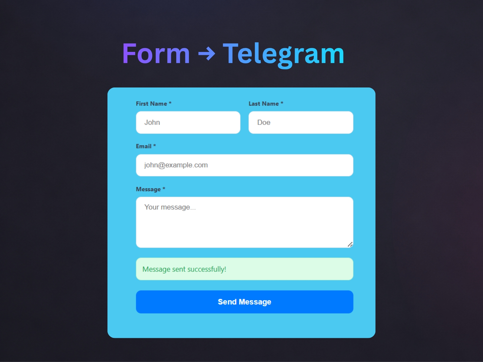 Thumbnail 1 for Form2Telegram Connect, a Framer Marketplace template by Ridhwan Ahsan.