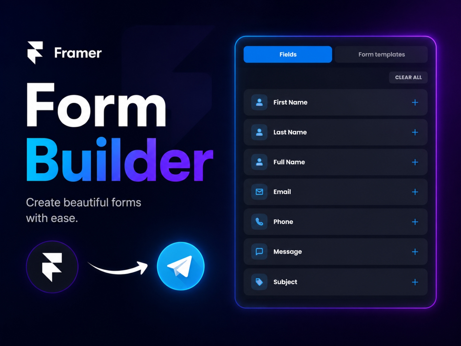 Thumbnail 1 for Form2Telegram Connect, a Framer Marketplace template by Ridhwan Ahsan.