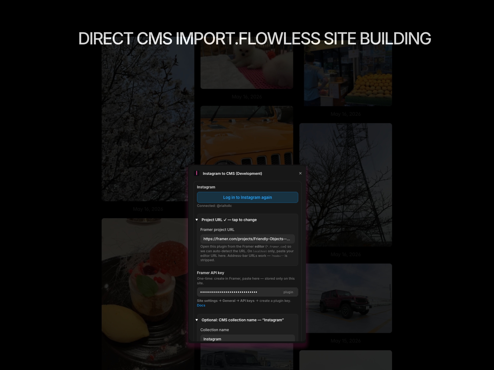 Screenshot 2 for Instagram to CMS, a Framer Marketplace plugin by Pitaly 8.