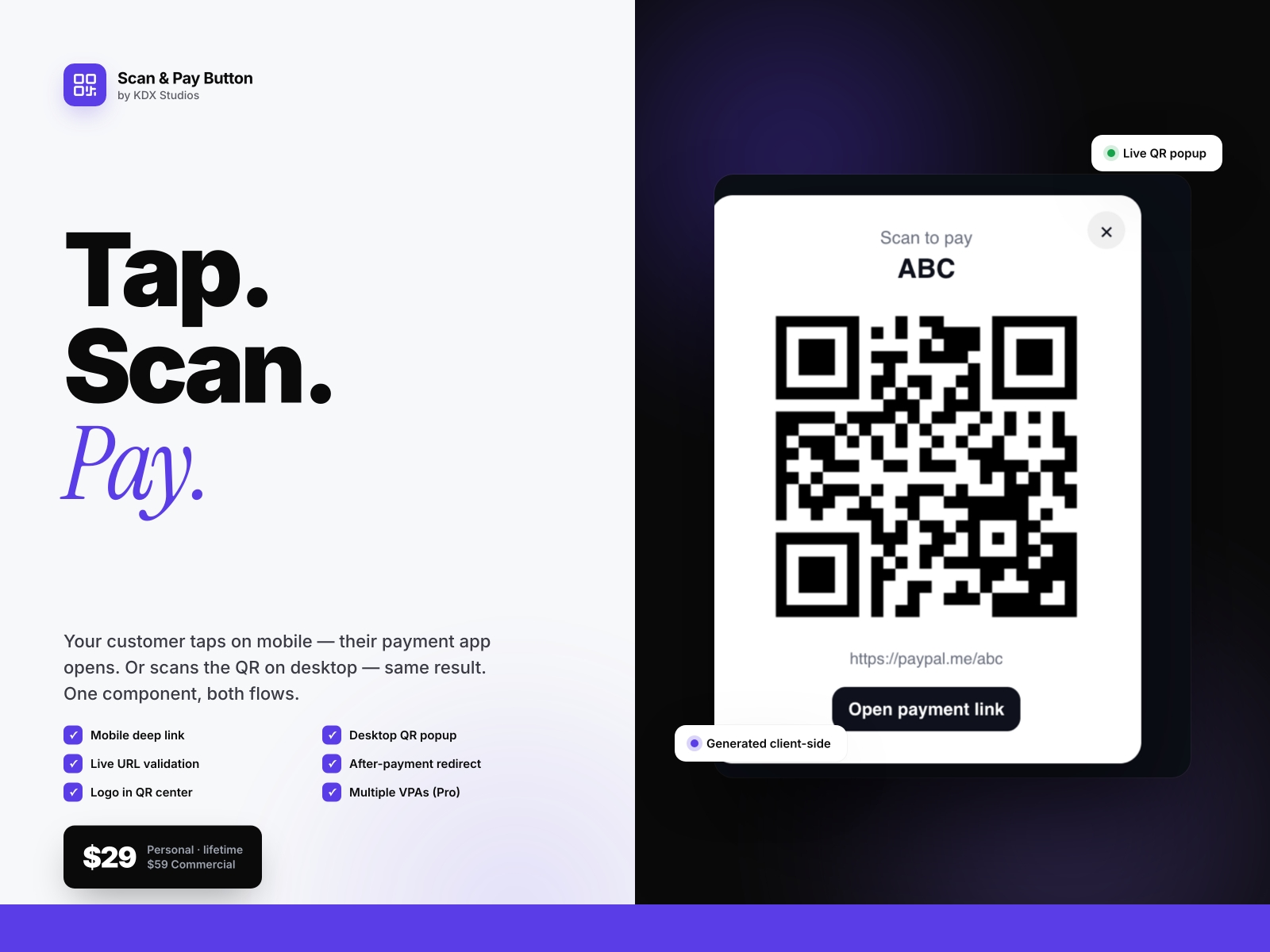 Screenshot 4 for Scan & Pay Button, a Framer Marketplace plugin by Khushal Dewra (KDX Studios).
