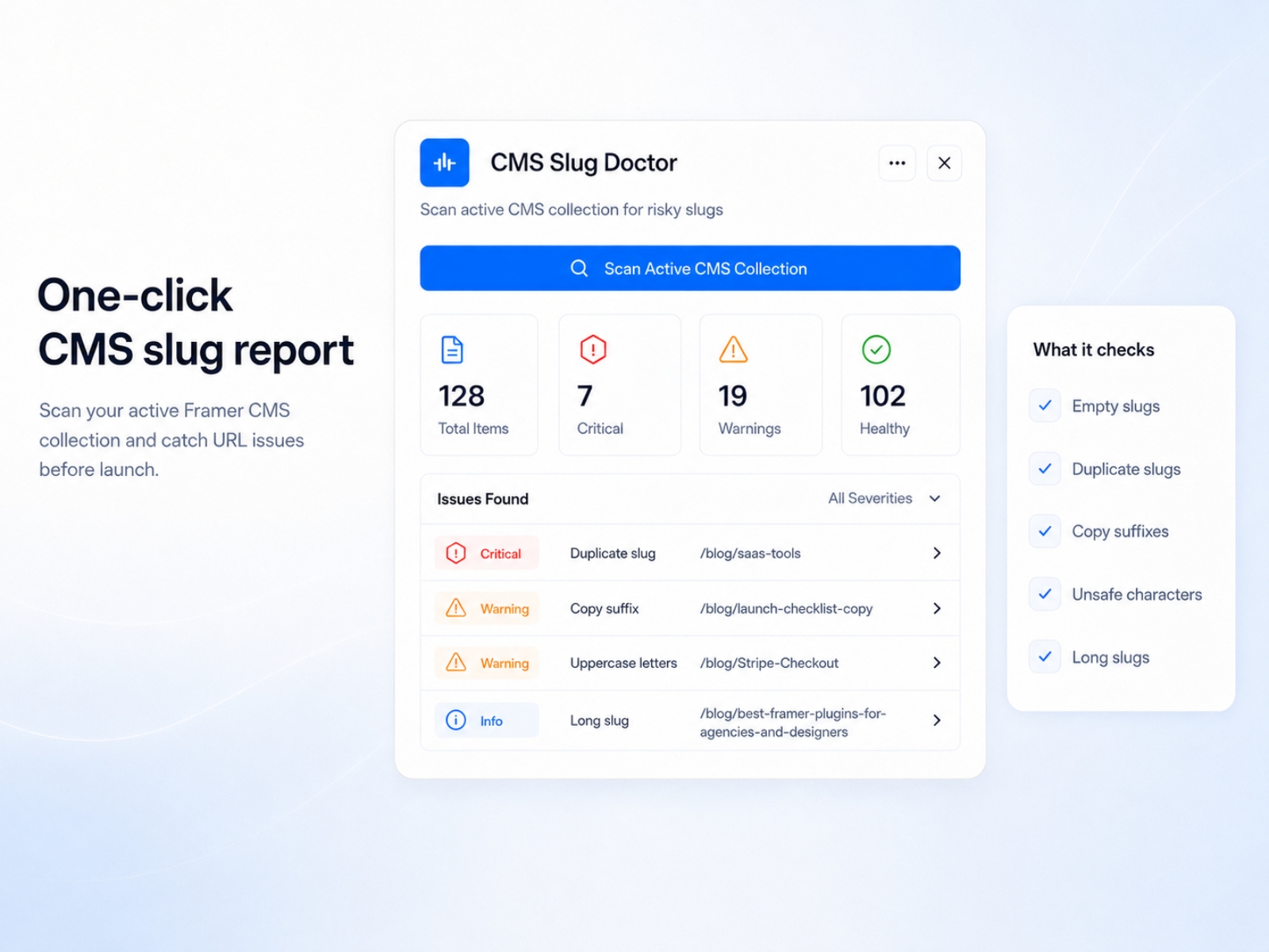 Screenshot 3 for CMS Slug Doctor, a Framer Marketplace plugin by ghulam mohiodin.