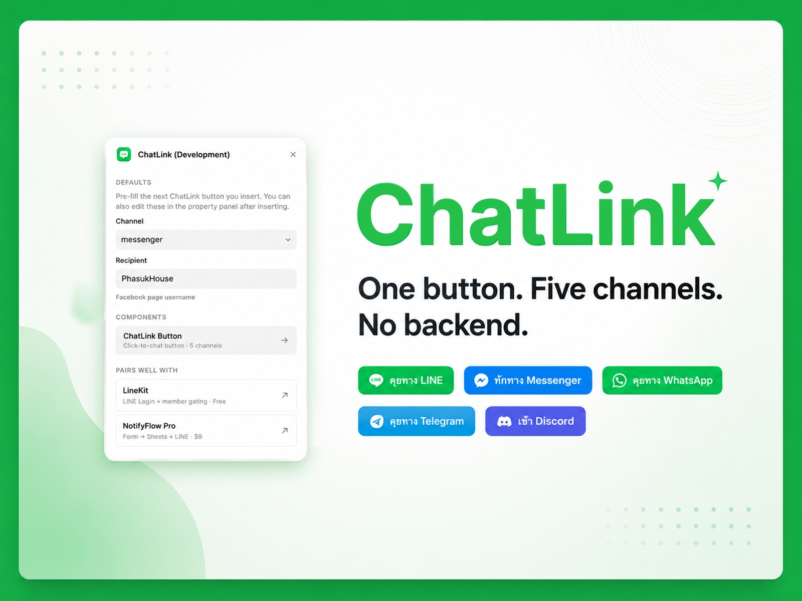 Thumbnail 1 for ChatLink, a Framer Marketplace template by Trirong Phasukyued.
