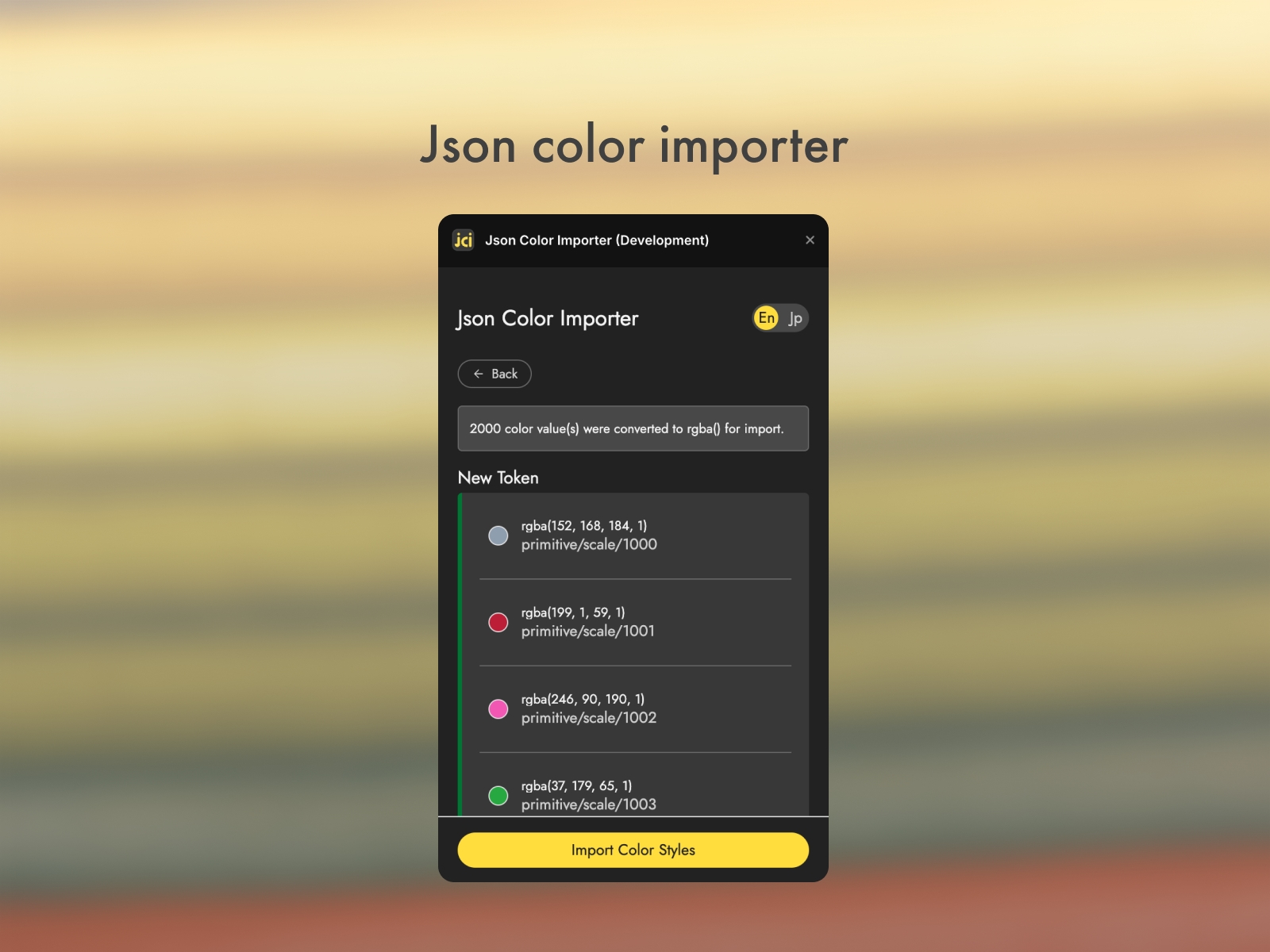 Thumbnail 1 for Json Color Importer, a Framer Marketplace template by Kaon Shibuya.