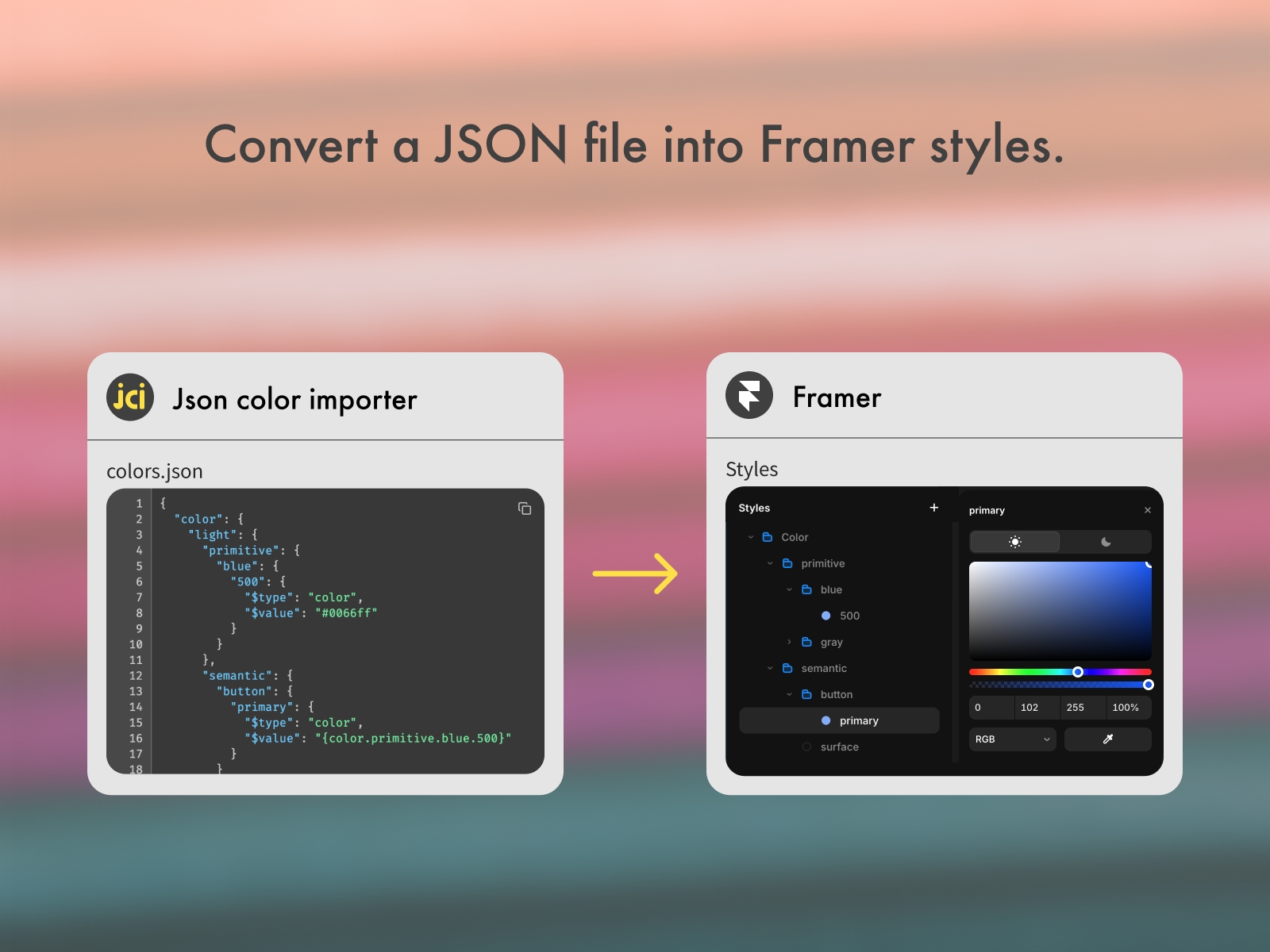 Thumbnail 2 for Json Color Importer, a Framer Marketplace template by Kaon Shibuya.
