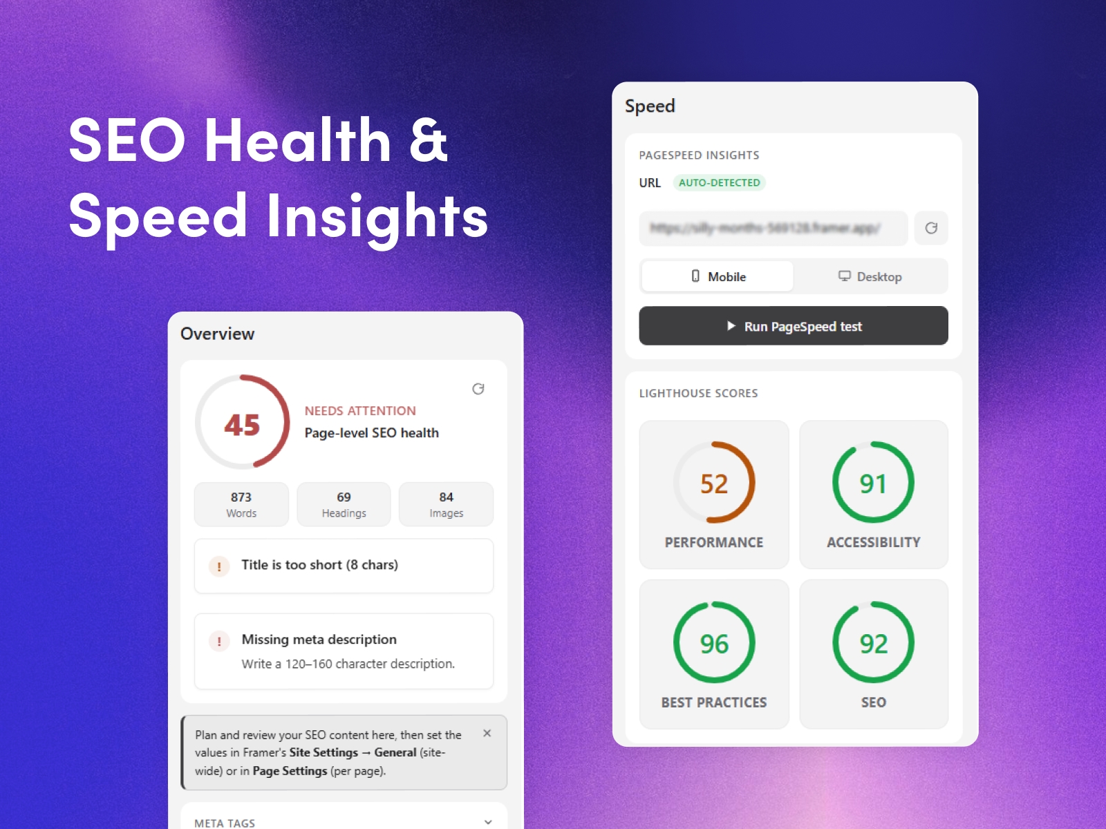 Thumbnail 2 for SEO Toolkit, a Framer Marketplace template by FeCommerce.