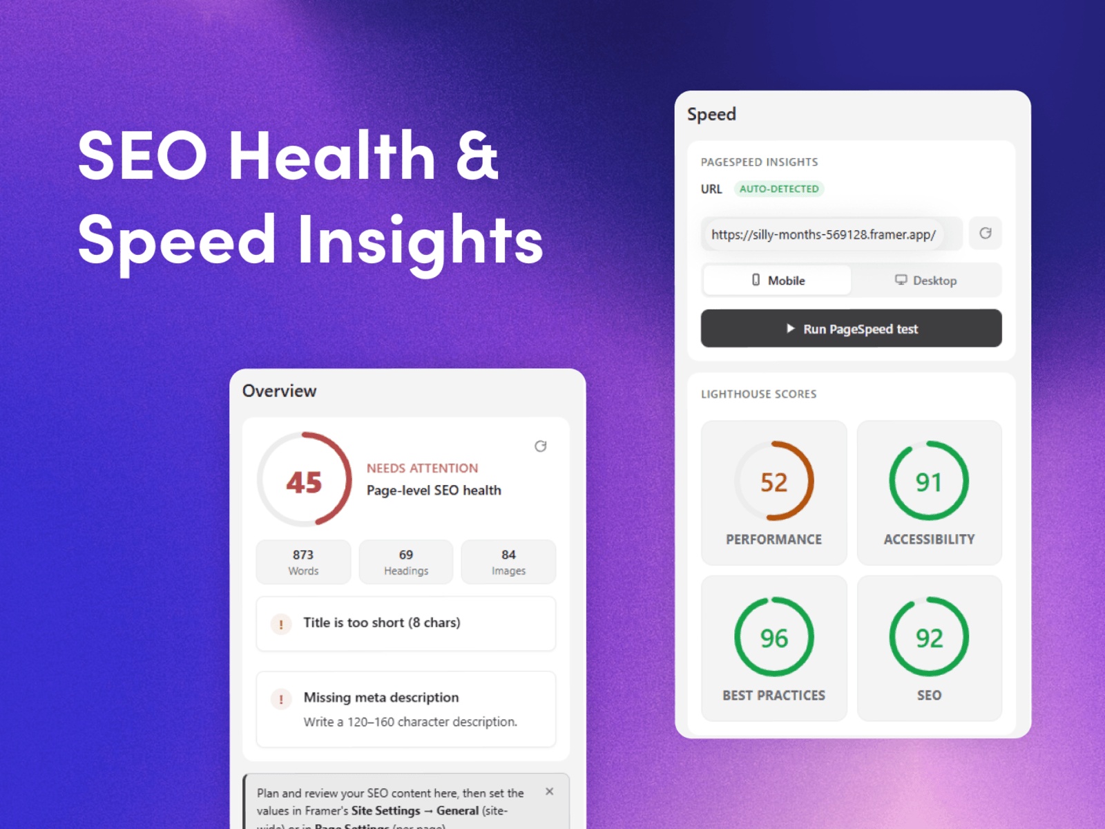 Thumbnail 2 for SEO Toolkit, a Framer Marketplace template by FeCommerce.