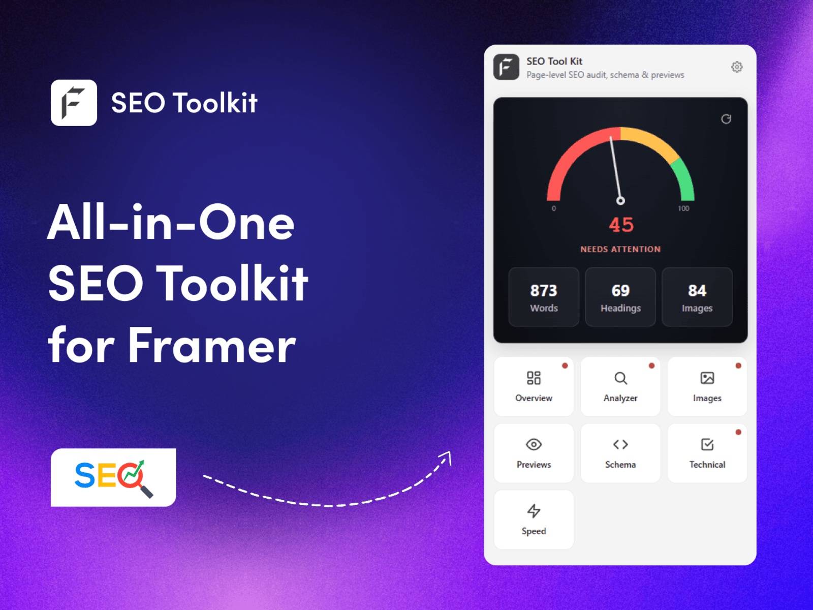Thumbnail 1 for SEO Toolkit, a Framer Marketplace template by FeCommerce.