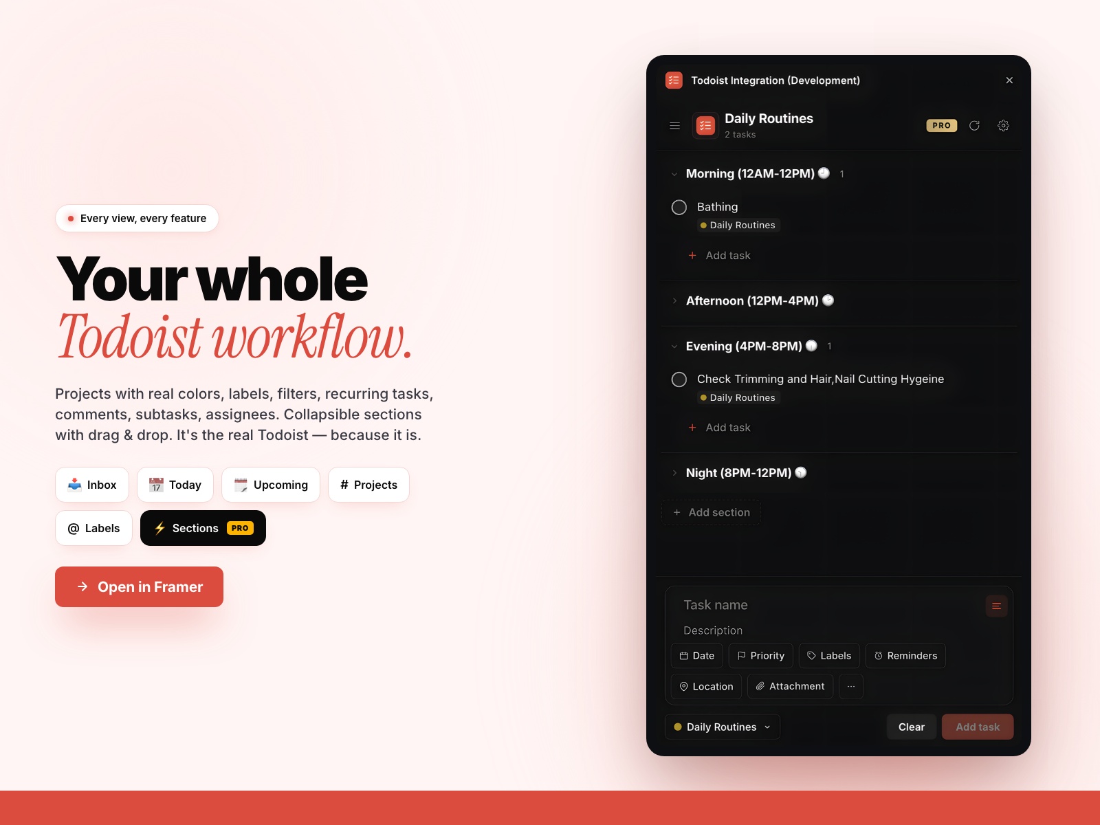 Screenshot 3 for Todoist Integration, a Framer Marketplace plugin by Khushal Dewra (KDX Studios).