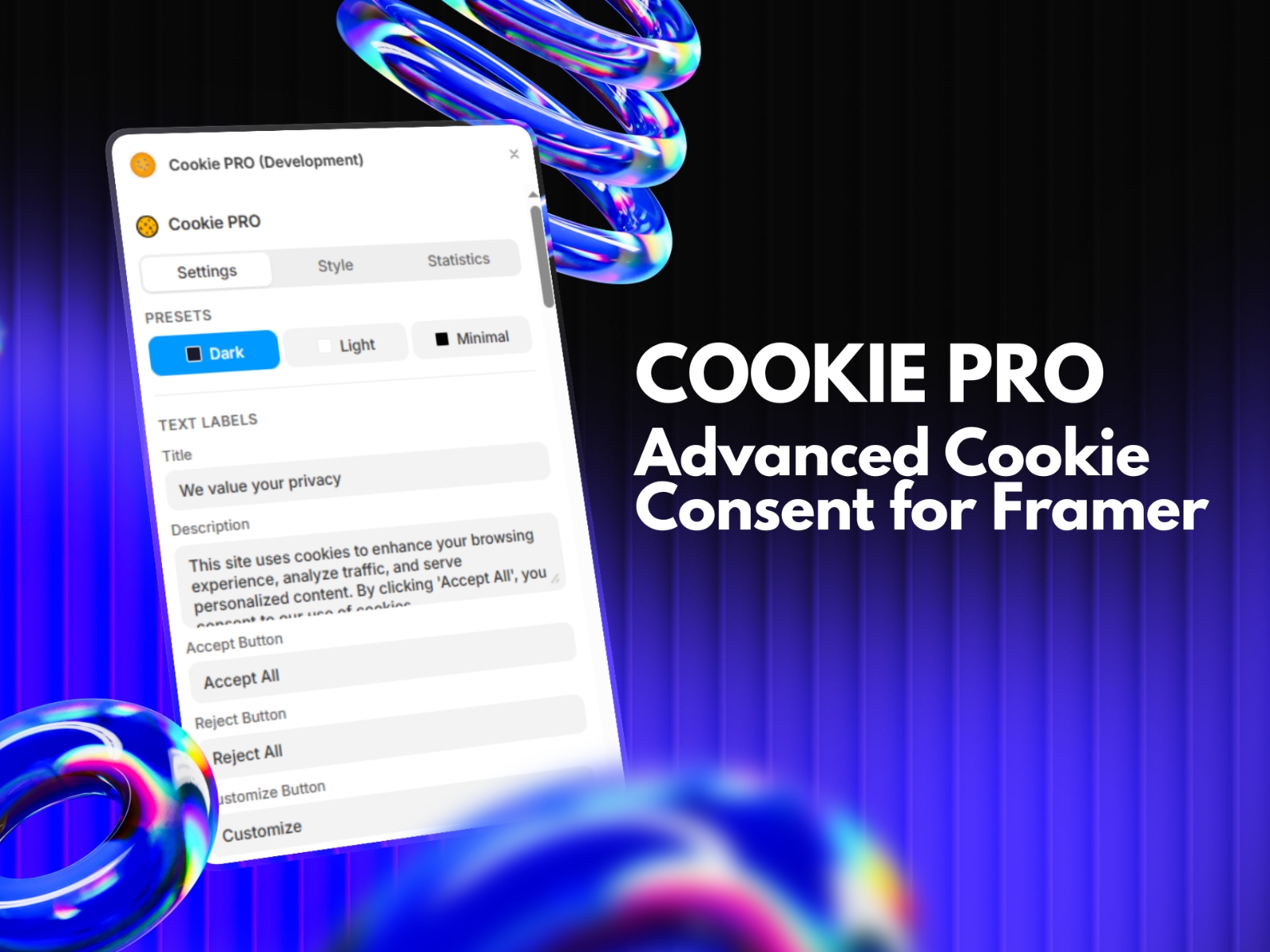Screenshot 1 for Cookie PRO, a Framer Marketplace plugin by Framora Studio .