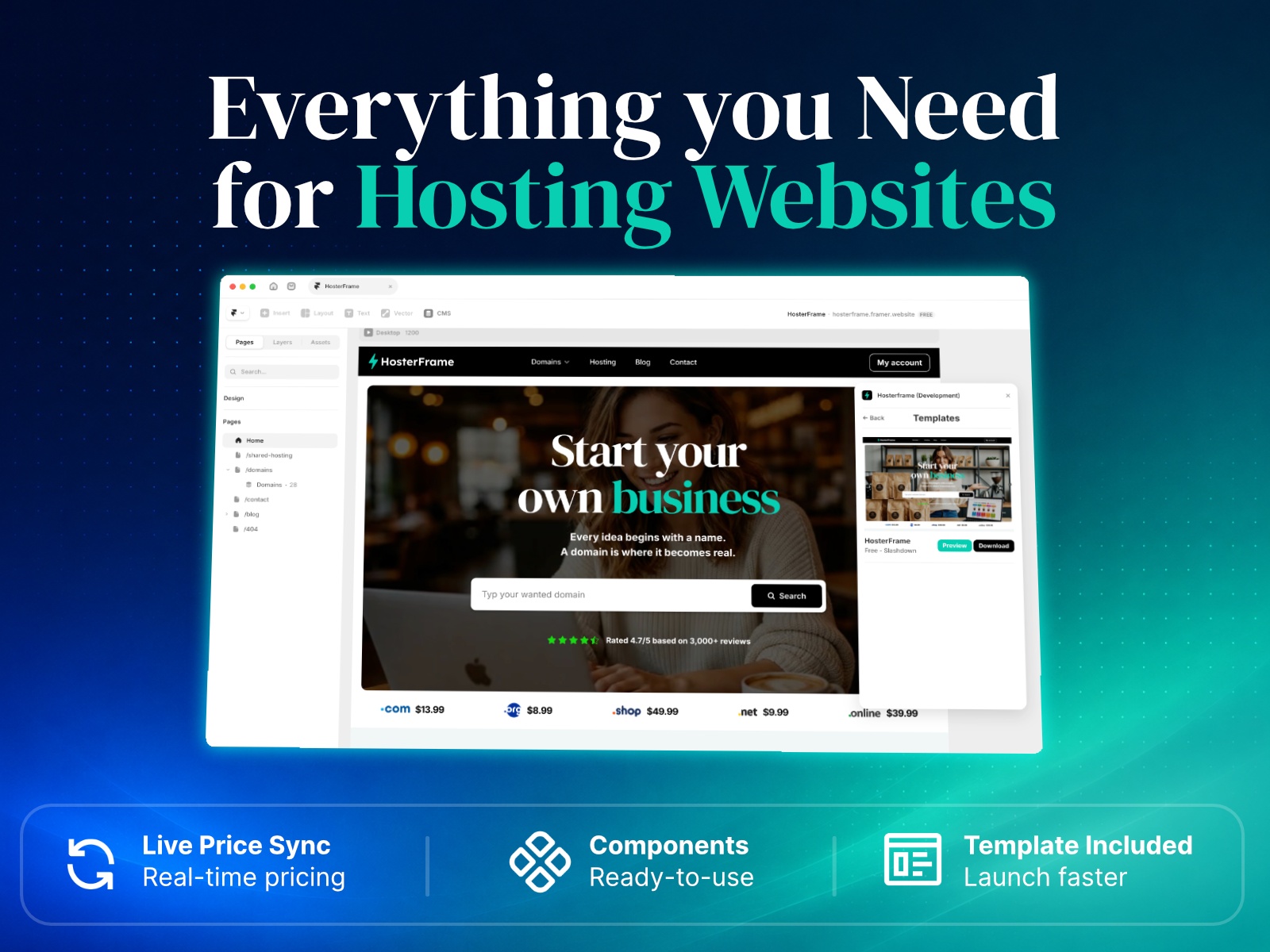 Thumbnail 2 for HosterFrame, a Framer Marketplace template by Slashdown.