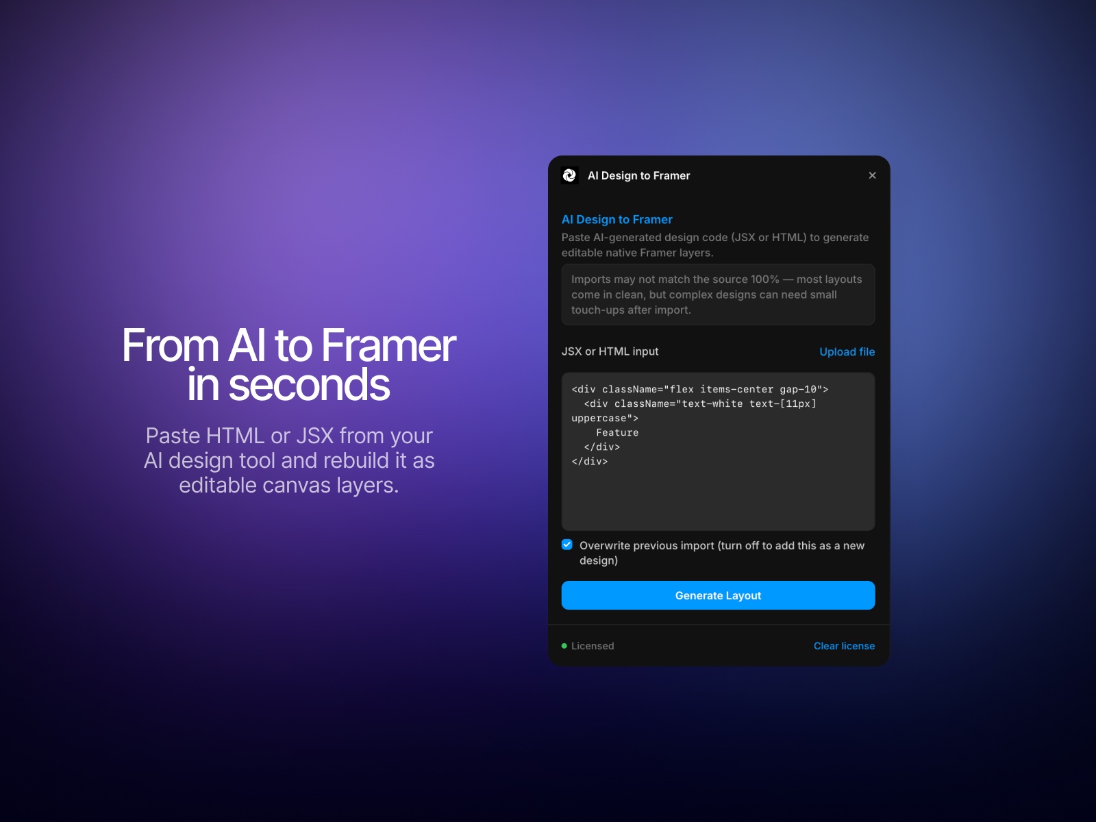 Thumbnail 2 for AI Design to Framer, a Framer Marketplace template by Frederik Roessell.