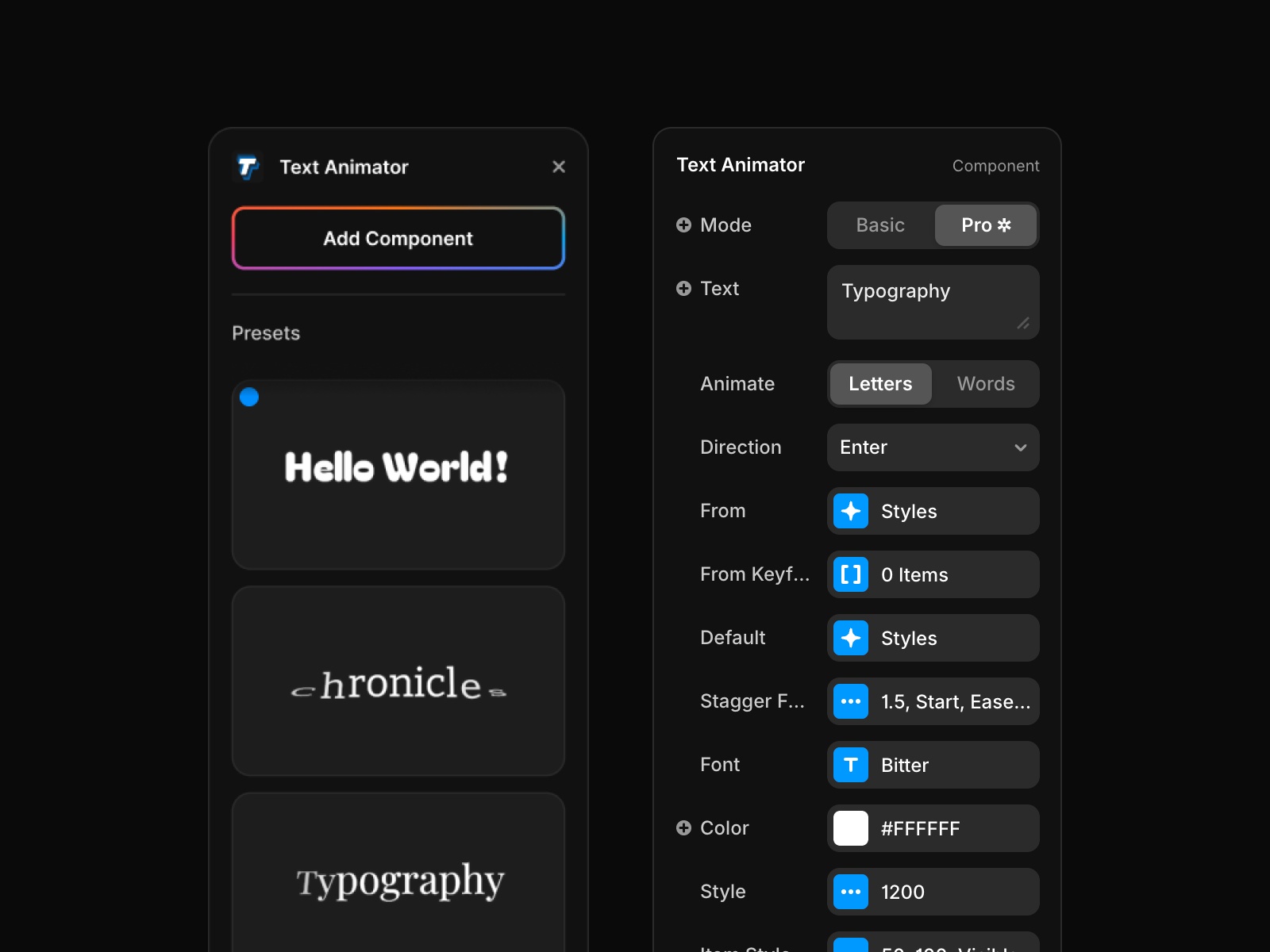 Screenshot 2 for Text Animator, a Framer Marketplace plugin by Aframe Studio.