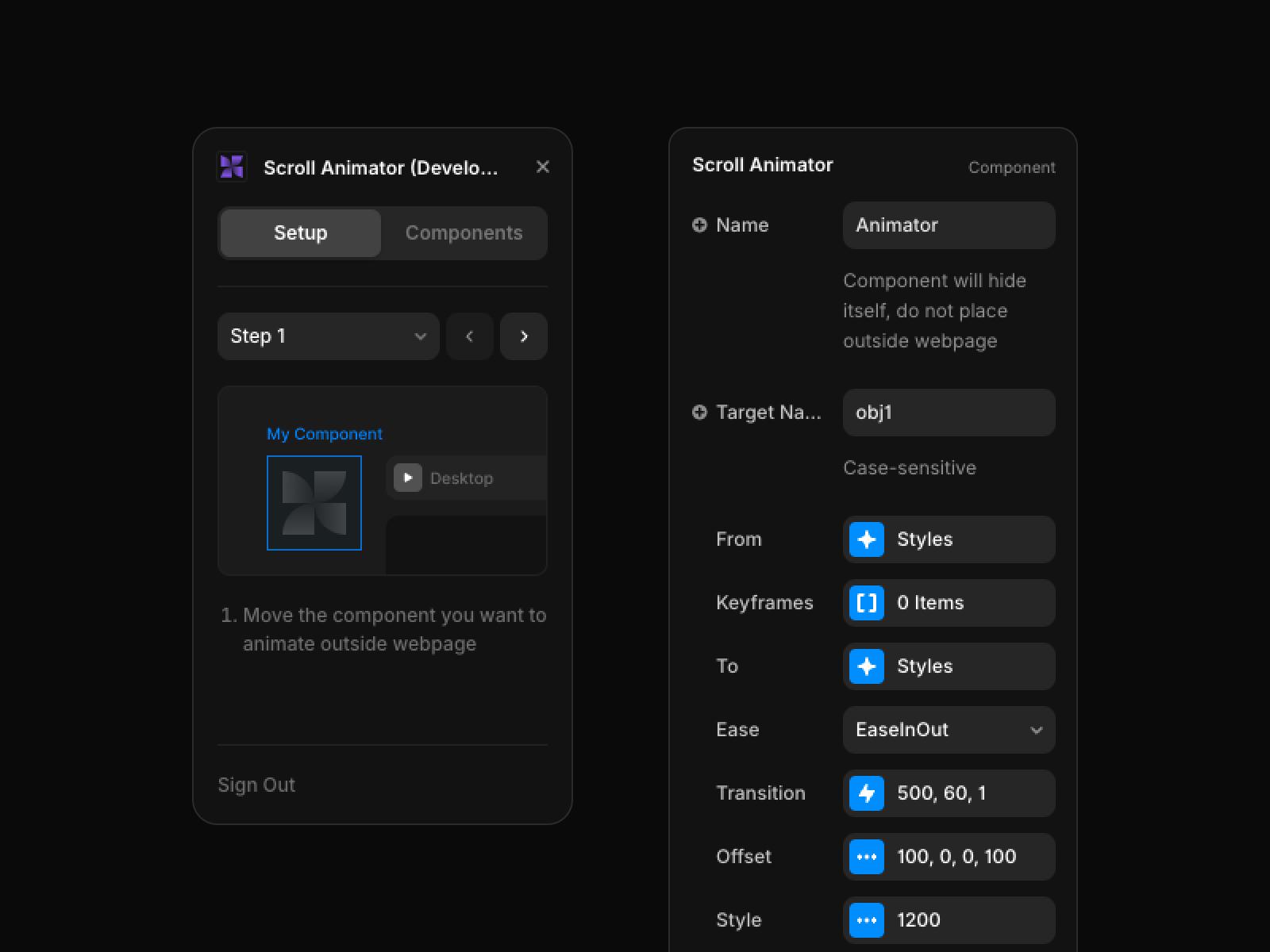Screenshot 2 for Scroll Animator, a Framer Marketplace plugin by Aframe Studio.