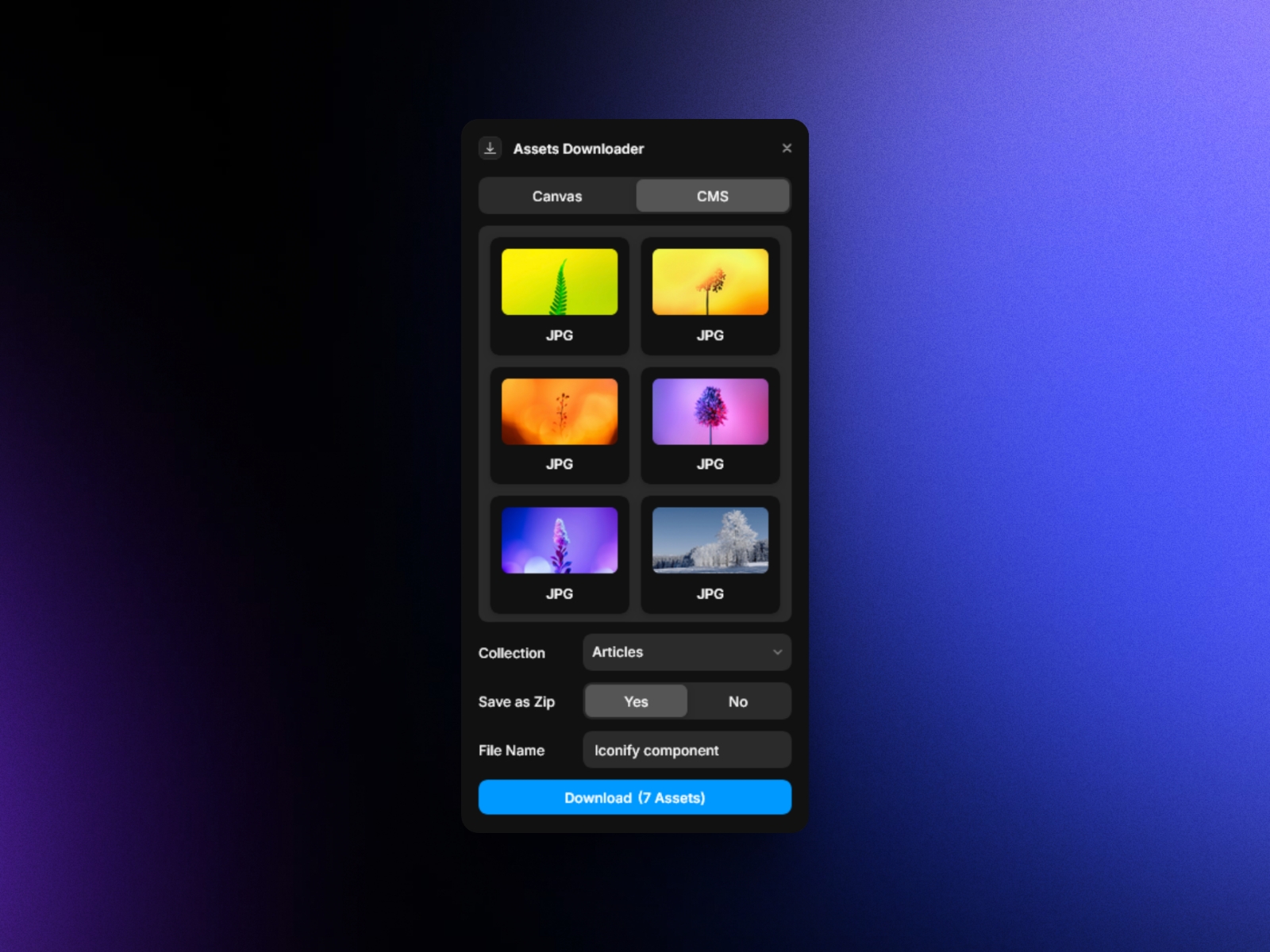 Screenshot 2 for Assets Downloader, a Framer Marketplace plugin by Arun Raj.