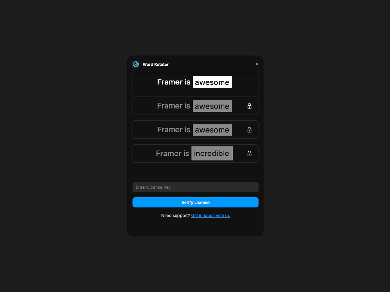 Thumbnail 1 for Word Rotator, a Framer Marketplace plugin by Rodrigo Teixeira.