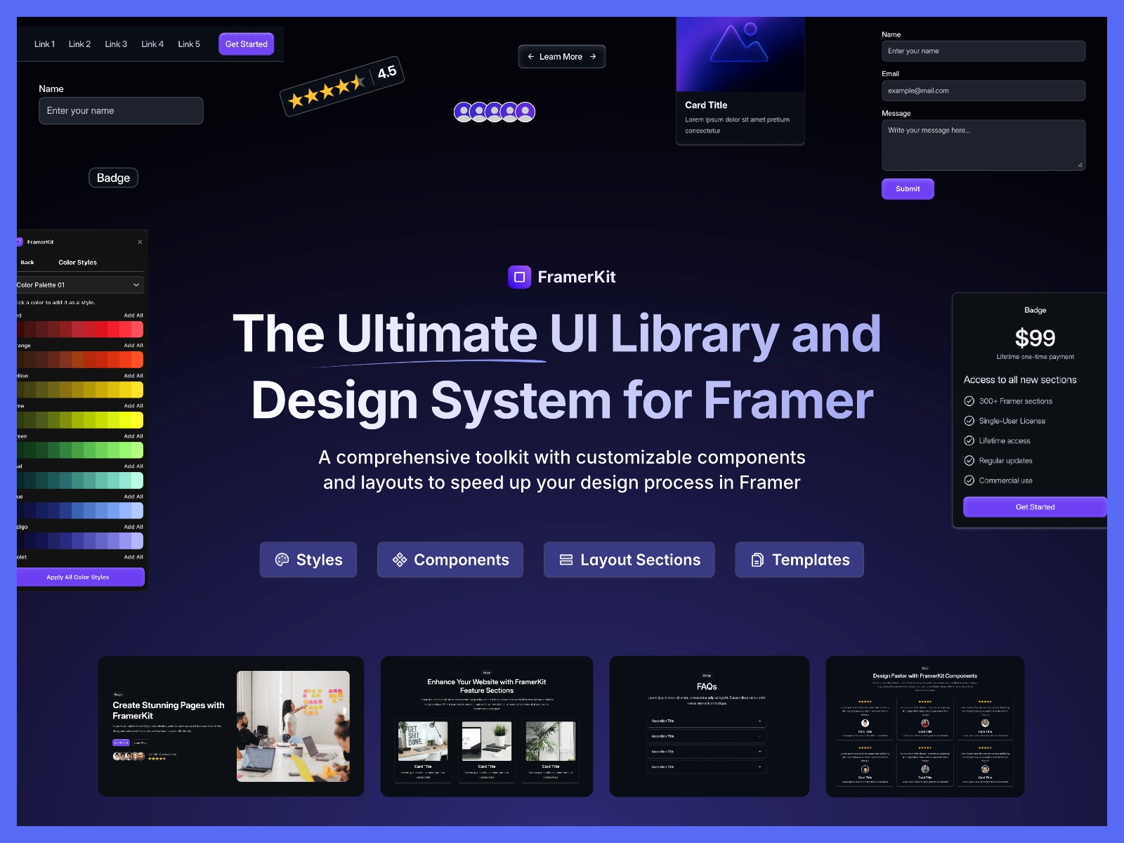 Thumbnail 1 for FramerKit, a Framer Marketplace template by Pavel Halichenka.