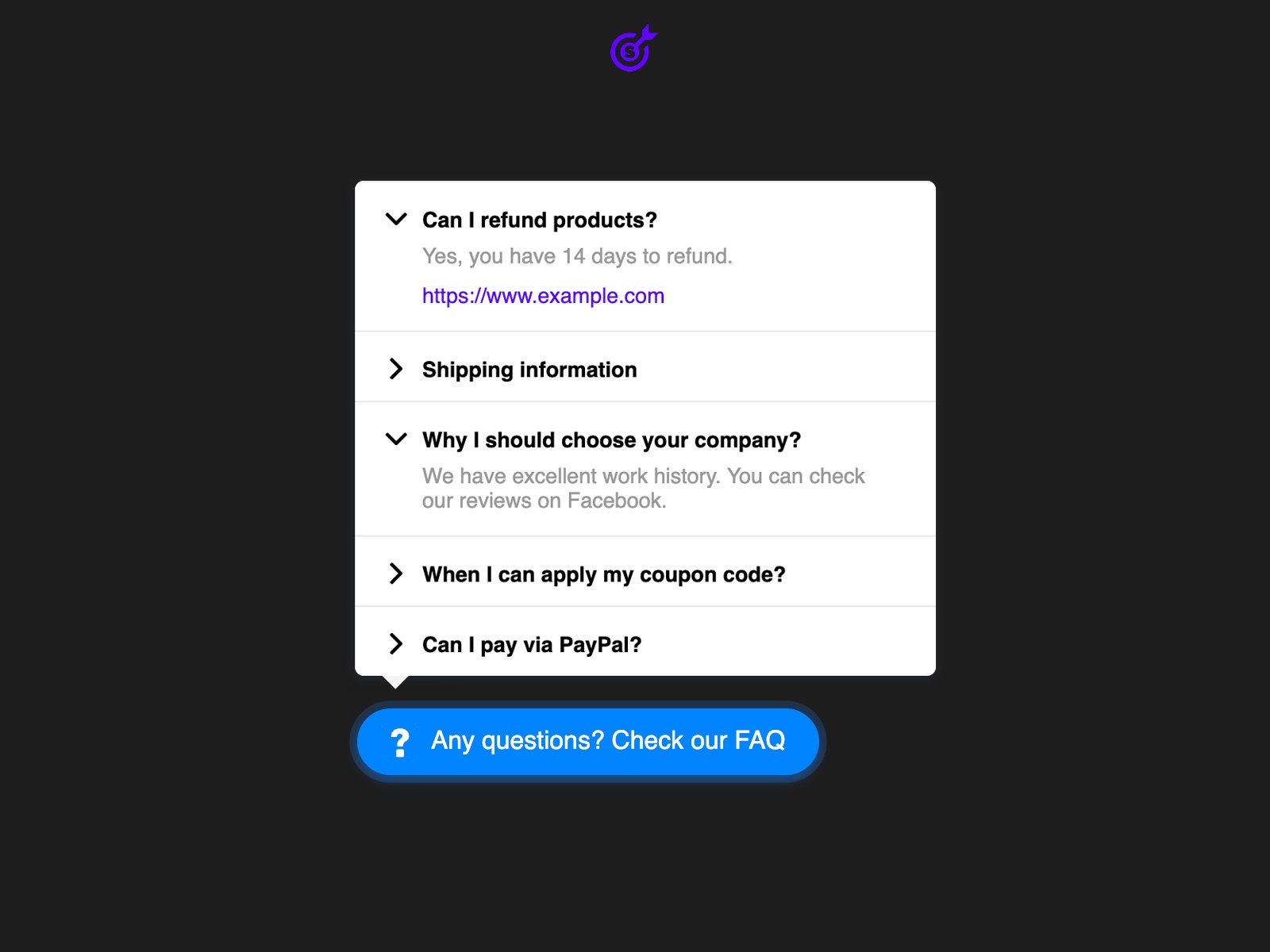 Screenshot 1 for Smartarget FAQ, a Framer Marketplace plugin by Smartarget.