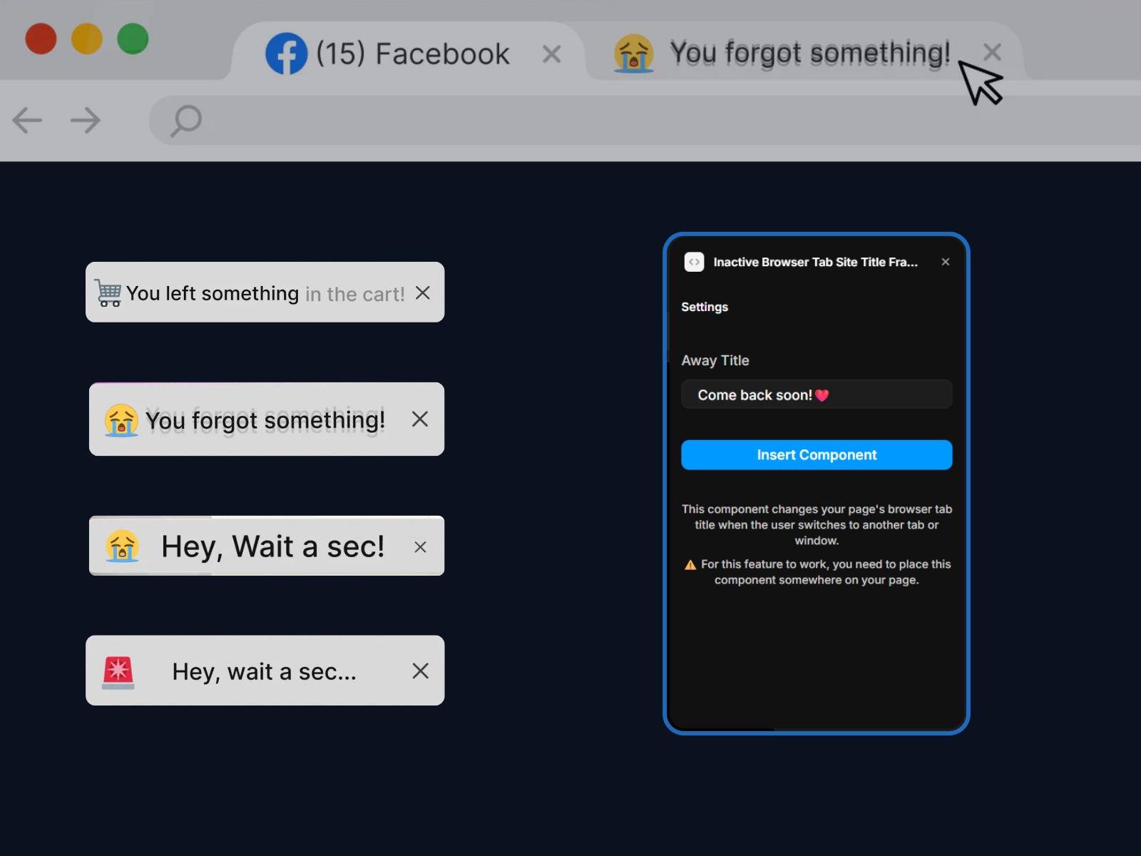 Screenshot 3 for Inactive Browser Tab Site Title, a Framer Marketplace plugin by Blupry.
