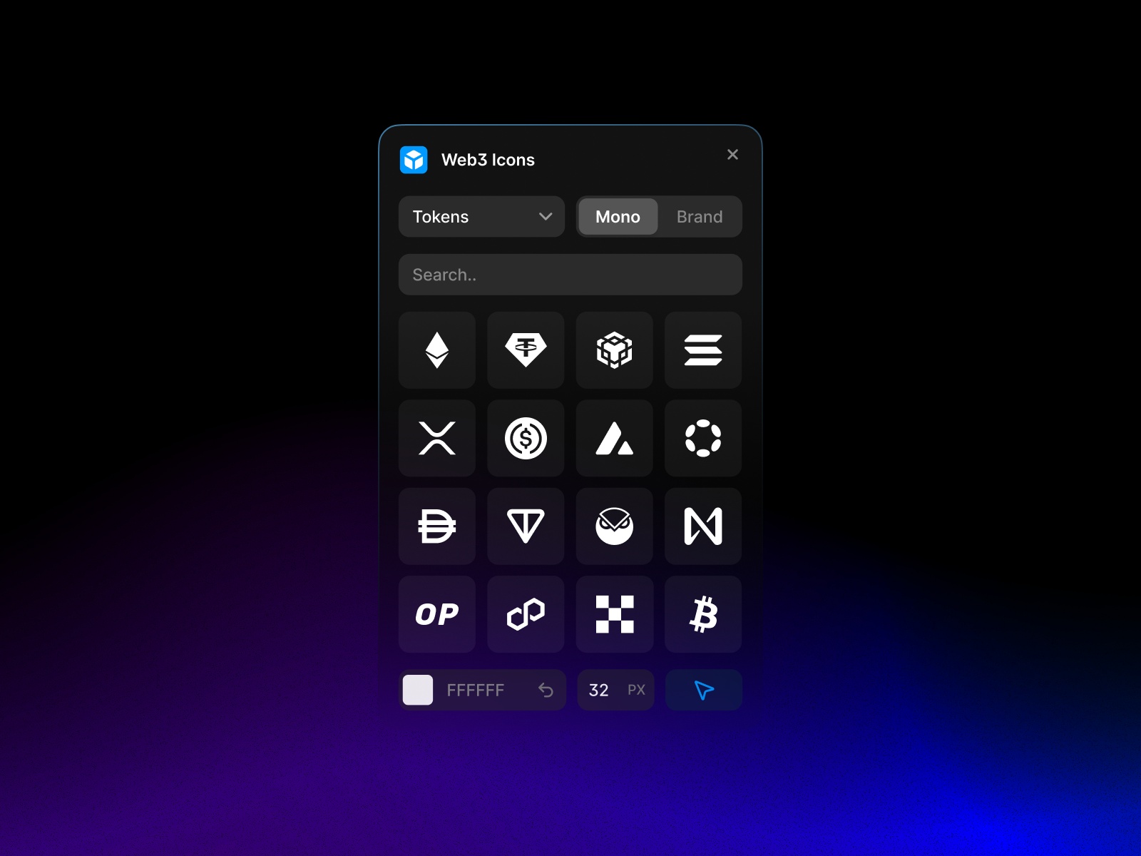 Thumbnail 1 for Web3 Icons, a Framer Marketplace template by Arsyad CC.